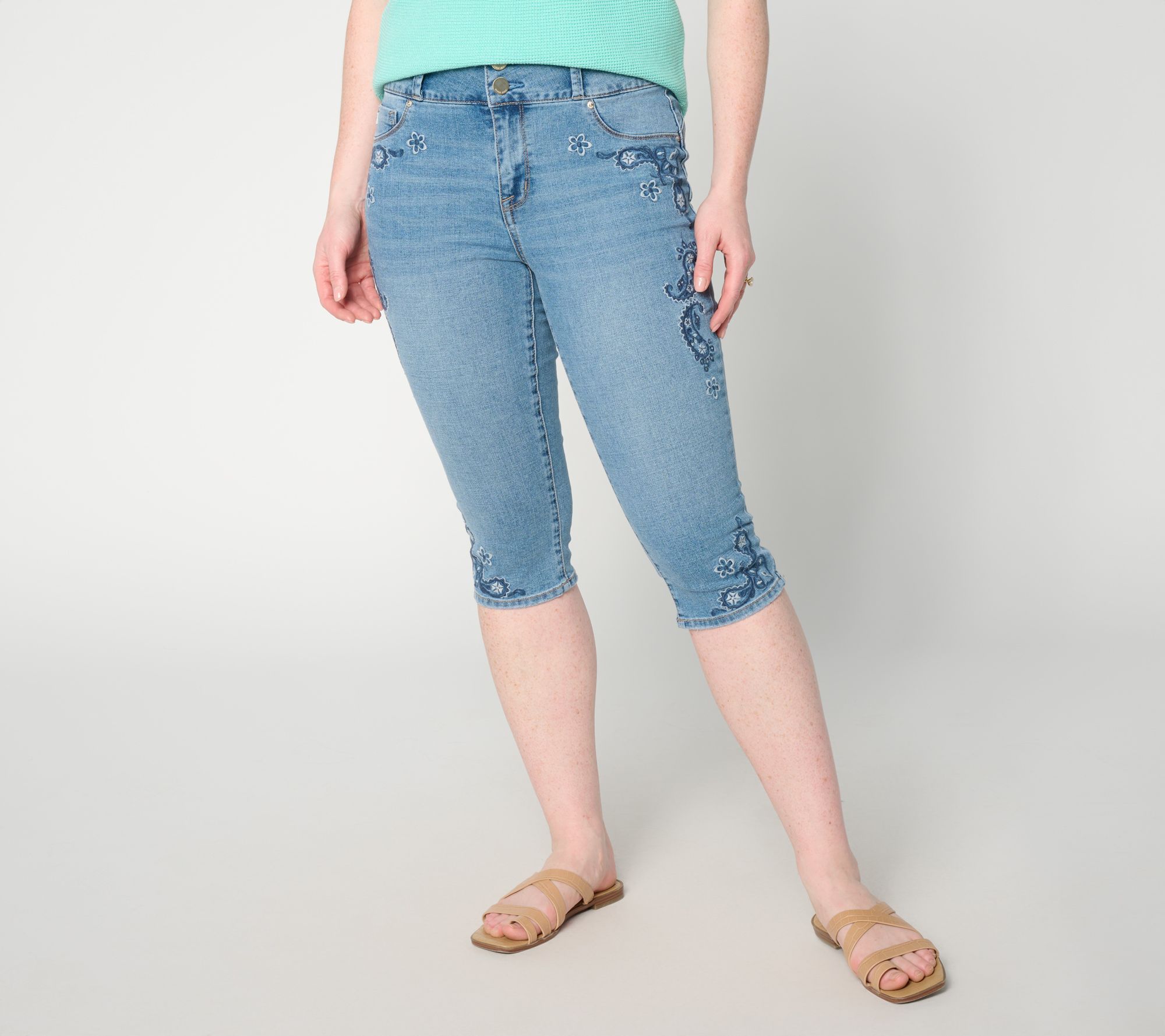 "As Is" Seven7 Jeans No Gap Skimmer Jeans- Desert Dust Embroidery
