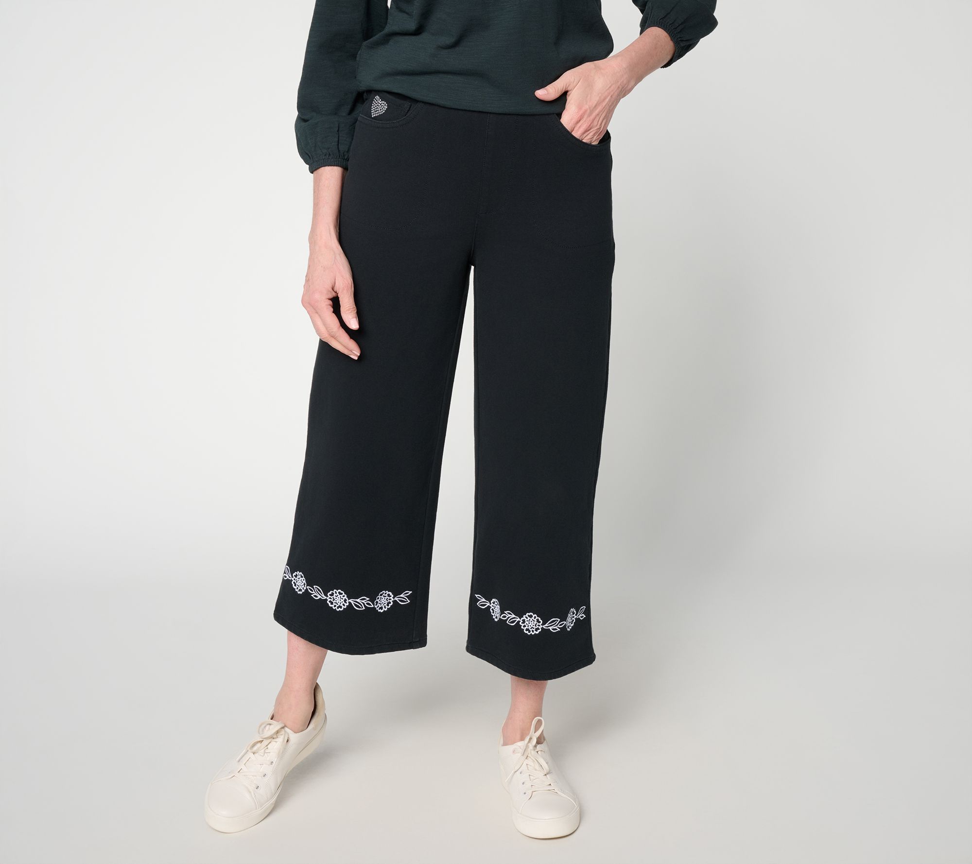 "As Is" Quacker Factory DreamJeannes Eyelet Cropped Wide Leg Pants