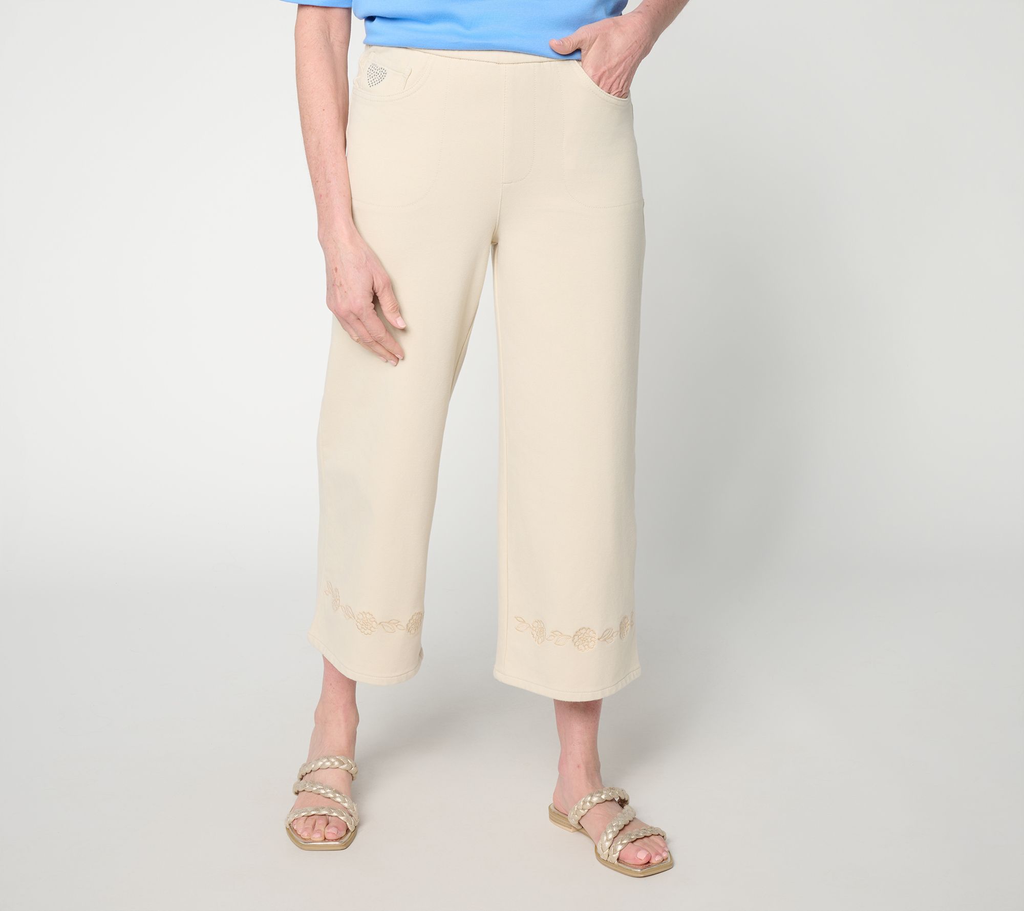 "As Is" Quacker Factory DreamJeannes Eyelet Cropped Wide Leg Pants