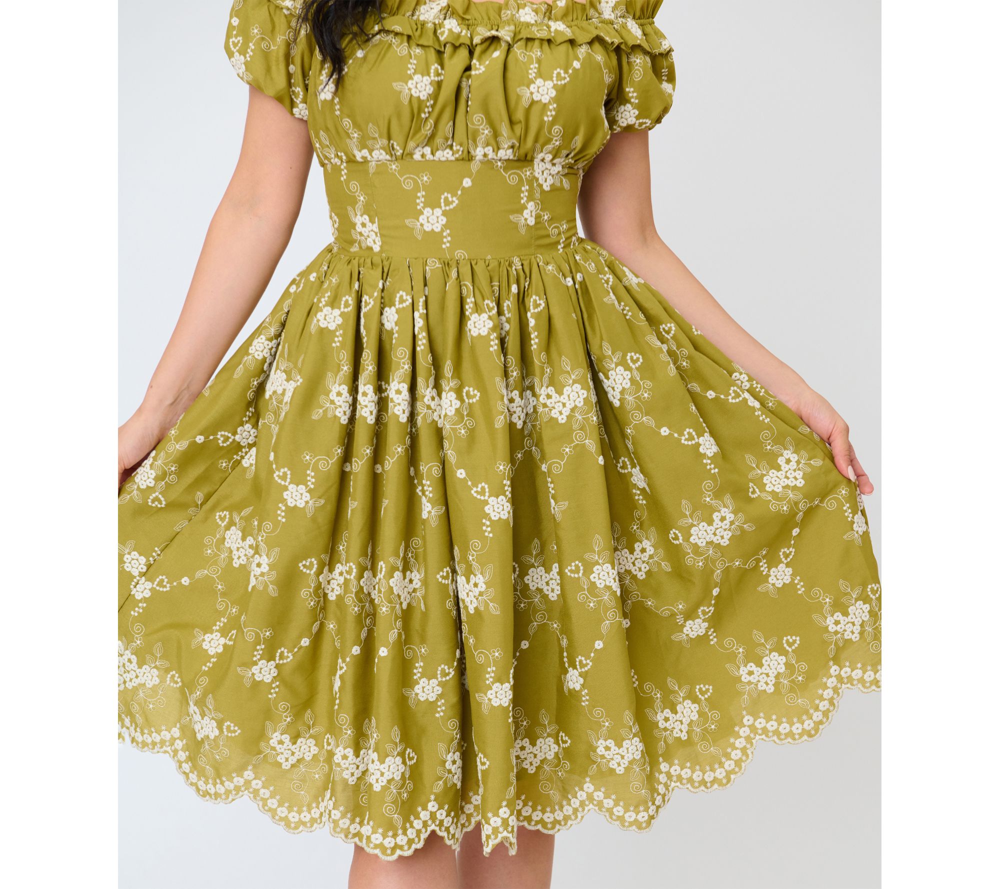 Unique Vintage Chartreuse Off The Shoulder Ruffle Swing Dress
