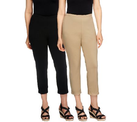 Women with Control Regular Set of 2 Straight Leg Knit Crop Pants