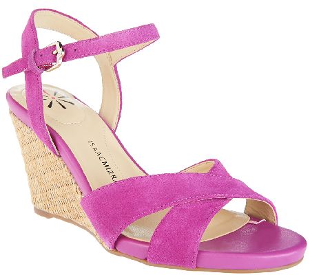Isaac Mizrahi Live! Leather & Suede Crossover Strap Wedge Sandals ...