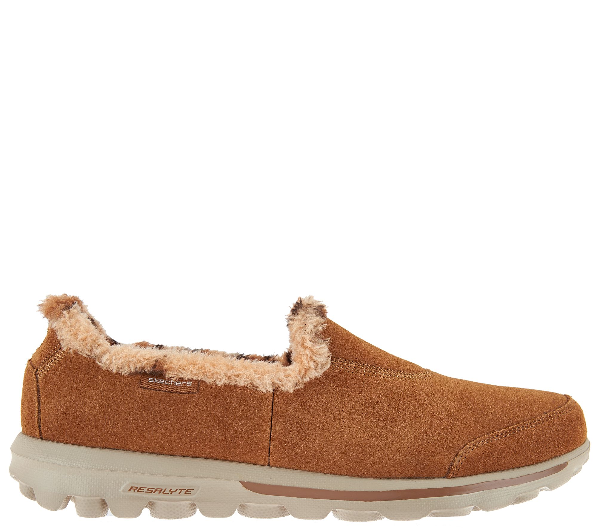 skechers go walk suede slip on shoes with faux fur