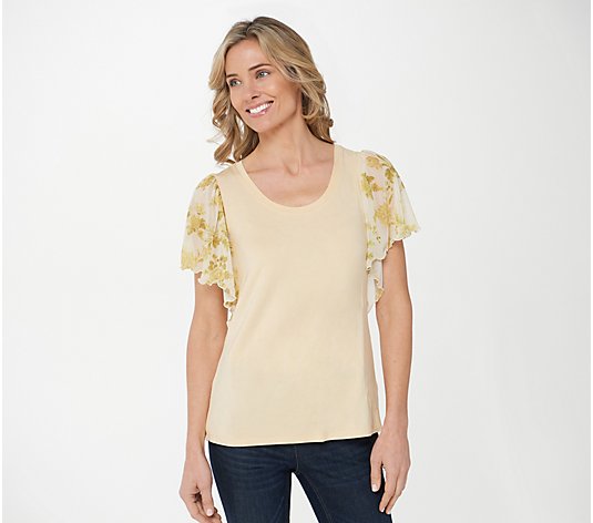 The Muses Closet Solid Knit Top with Printed Sleeves