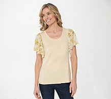  The Muses Closet Solid Knit Top with Printed Sleeves - A393653
