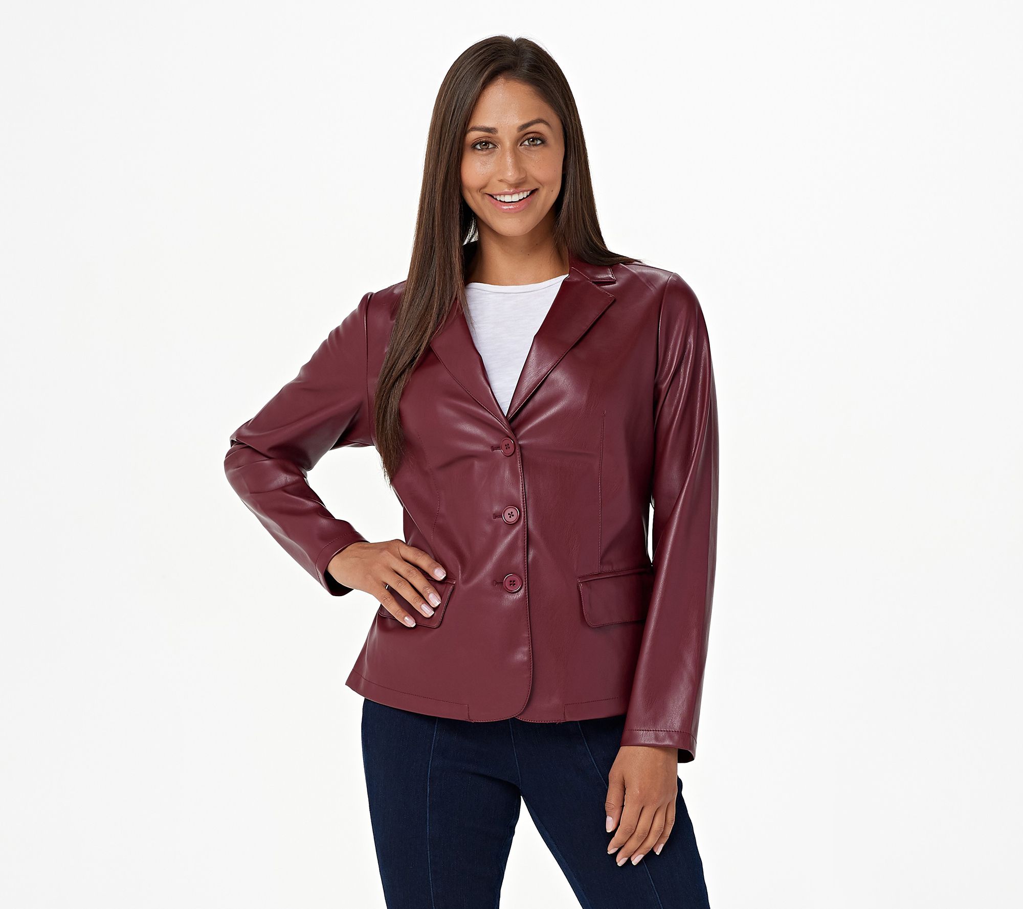 As Is Denim Co Faux Leather Blazer With Pockets QVC Com   A396953.001