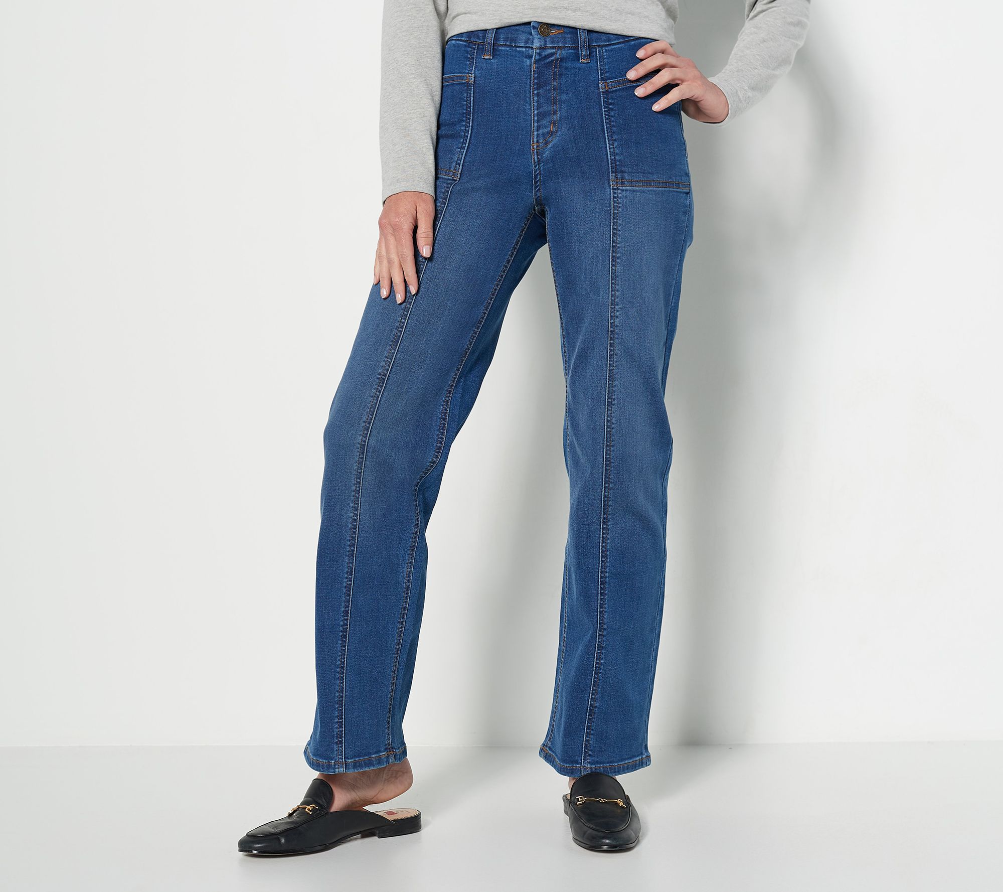 Wide Leg Jeans - Seamed Front Wide Leg Jeans Elastic Waist Stretch Jeans  Wide Leg Denim Pants for Women Plus Size