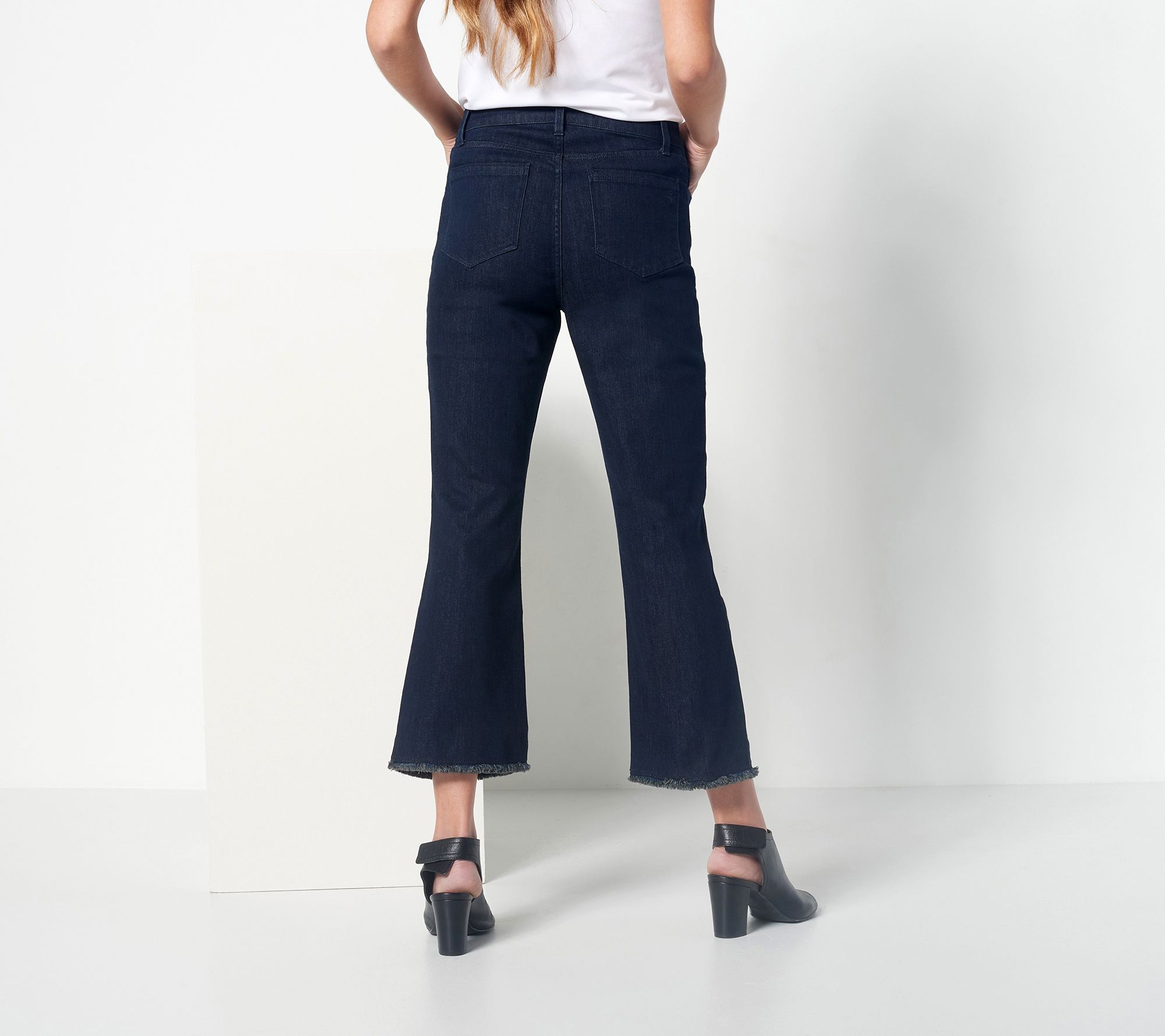 Susan Graver Regular Wide Leg Crop Jean with Frayed Hem