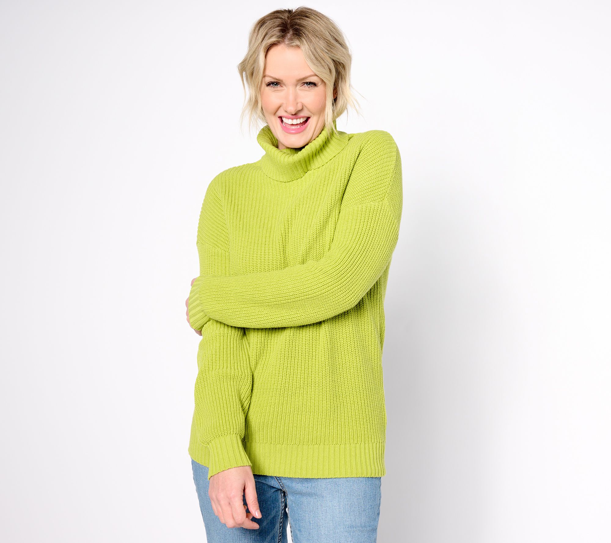 Belle by Kim Gravel Shaker Knit Turtleneck Tunic Sweater 