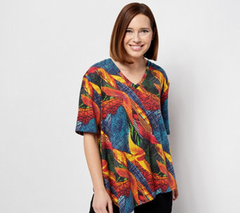 GORGEOUS LADIES PEACH PATTERN ASYMMETRIC TOP EX STORES WOMENS TOPS HOLIDAY