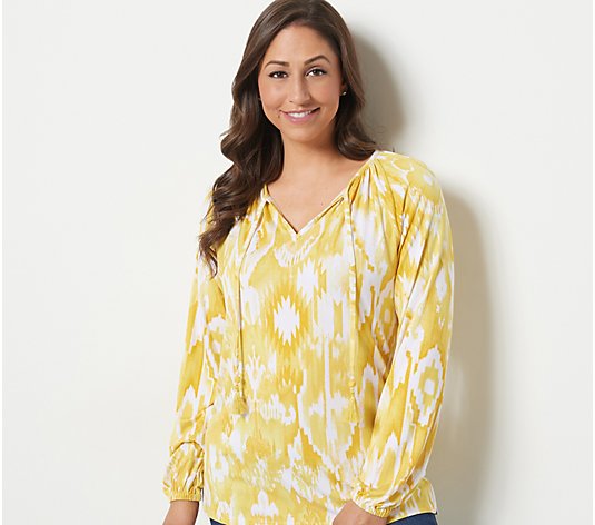 Belle by Kim Gravel Ikat Printed Top with Tassels