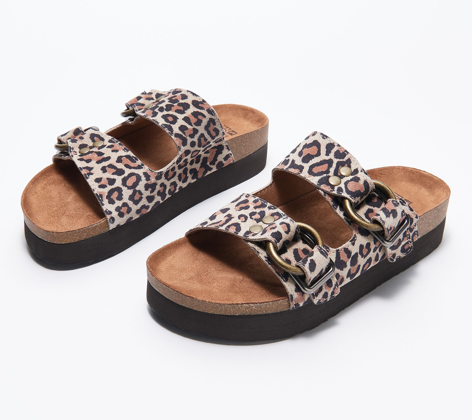 White Mountain Leather or Print Slide Sandals - Honesty - QVC.com