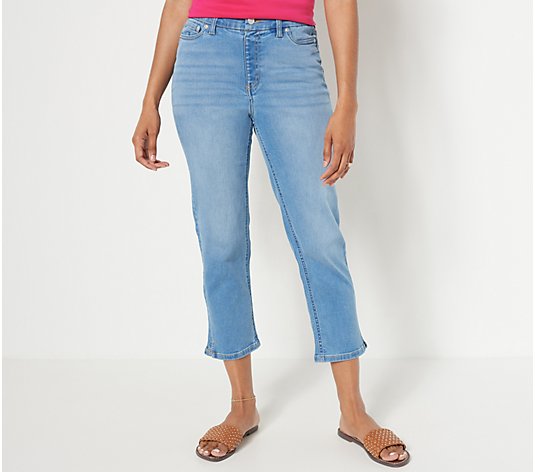 Denim & Co. Regular Easy Stretch Denim Side Slit Crop Jean