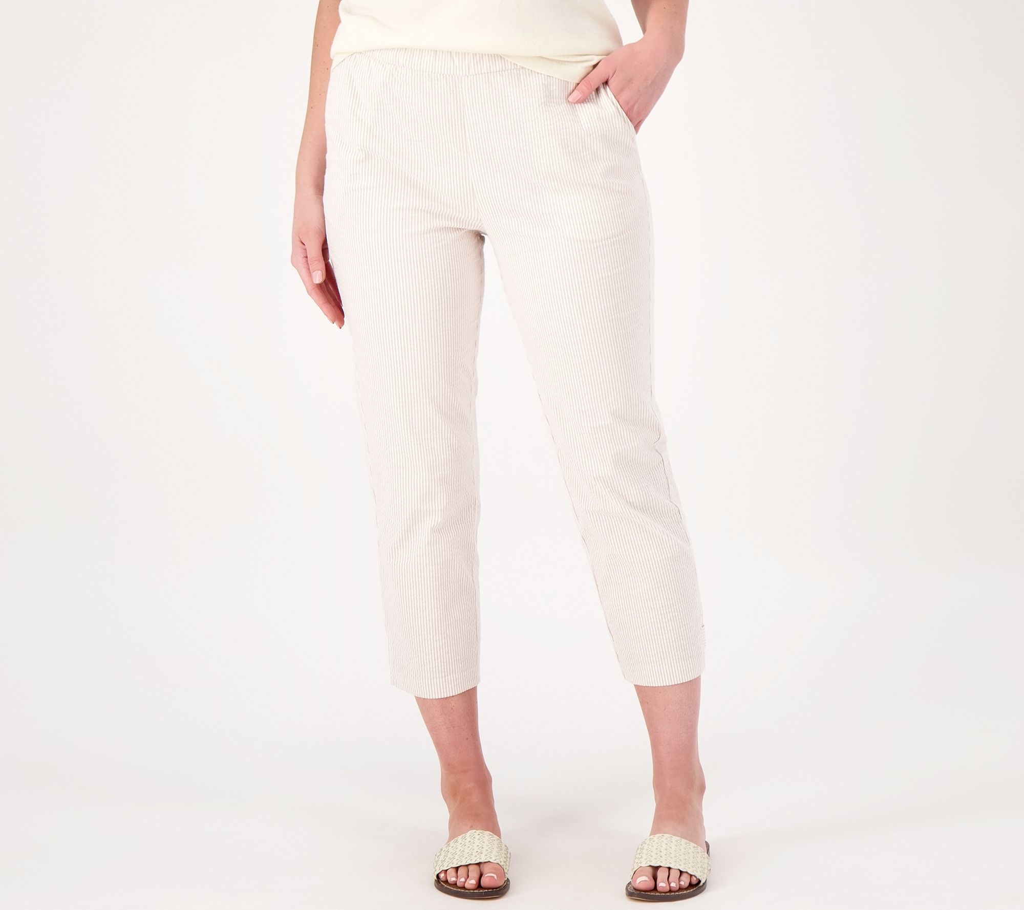 Susan Graver Regular Stripe Stretch Seersucker Crop Pants