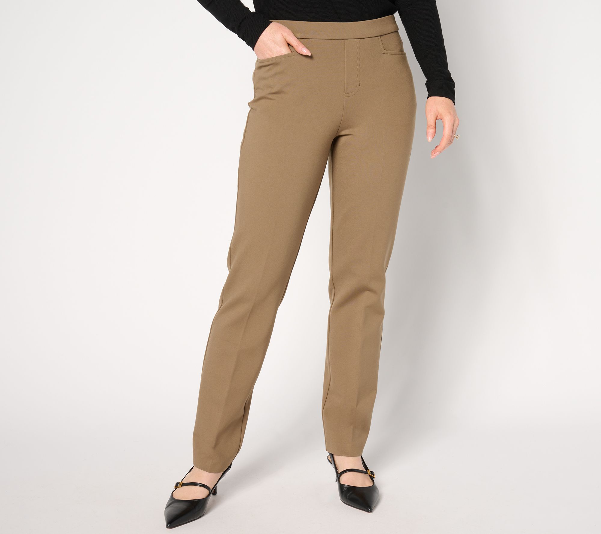 Susan Graver Petite Smart Ponte Knit Slim Leg Pant