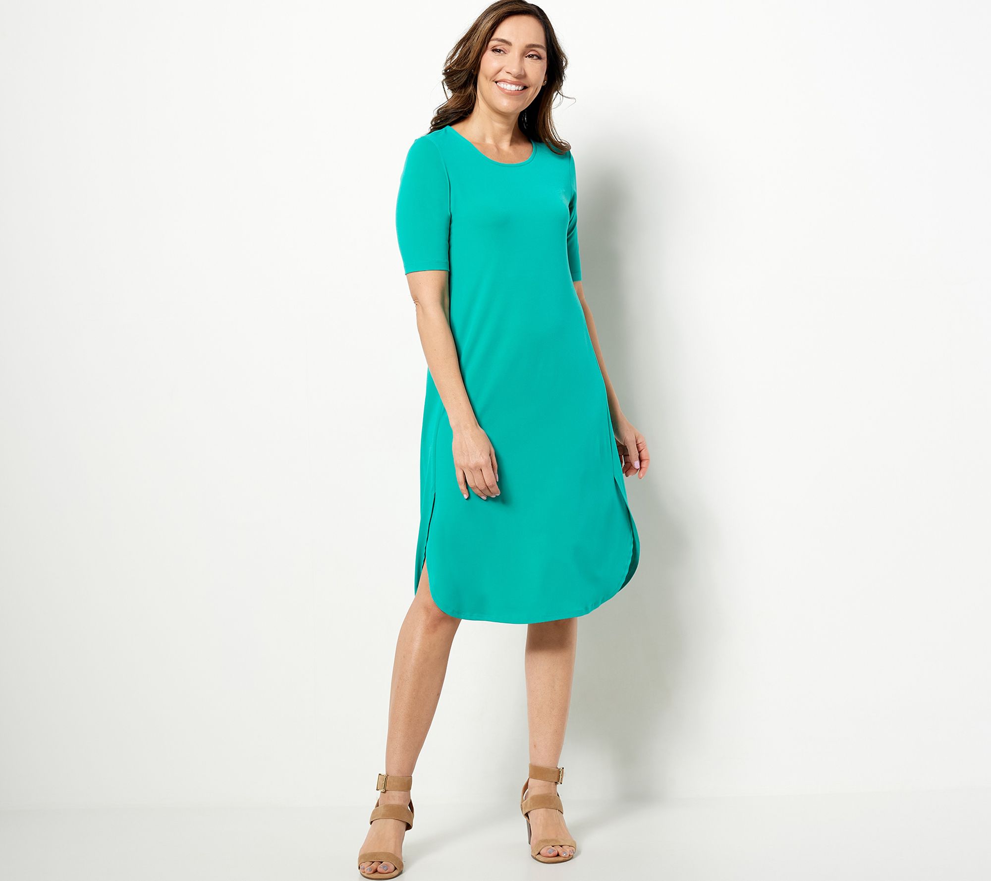 Susan Graver Regular Modern Essentials Liquid Knit Mock Neck Dress 