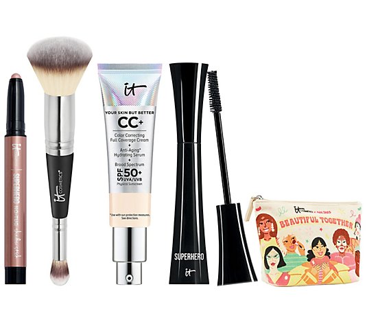 IT Cosmetics CC Cream SPF 50 & Superhero Eye 4-Pc Collection w/ Makeup Bag