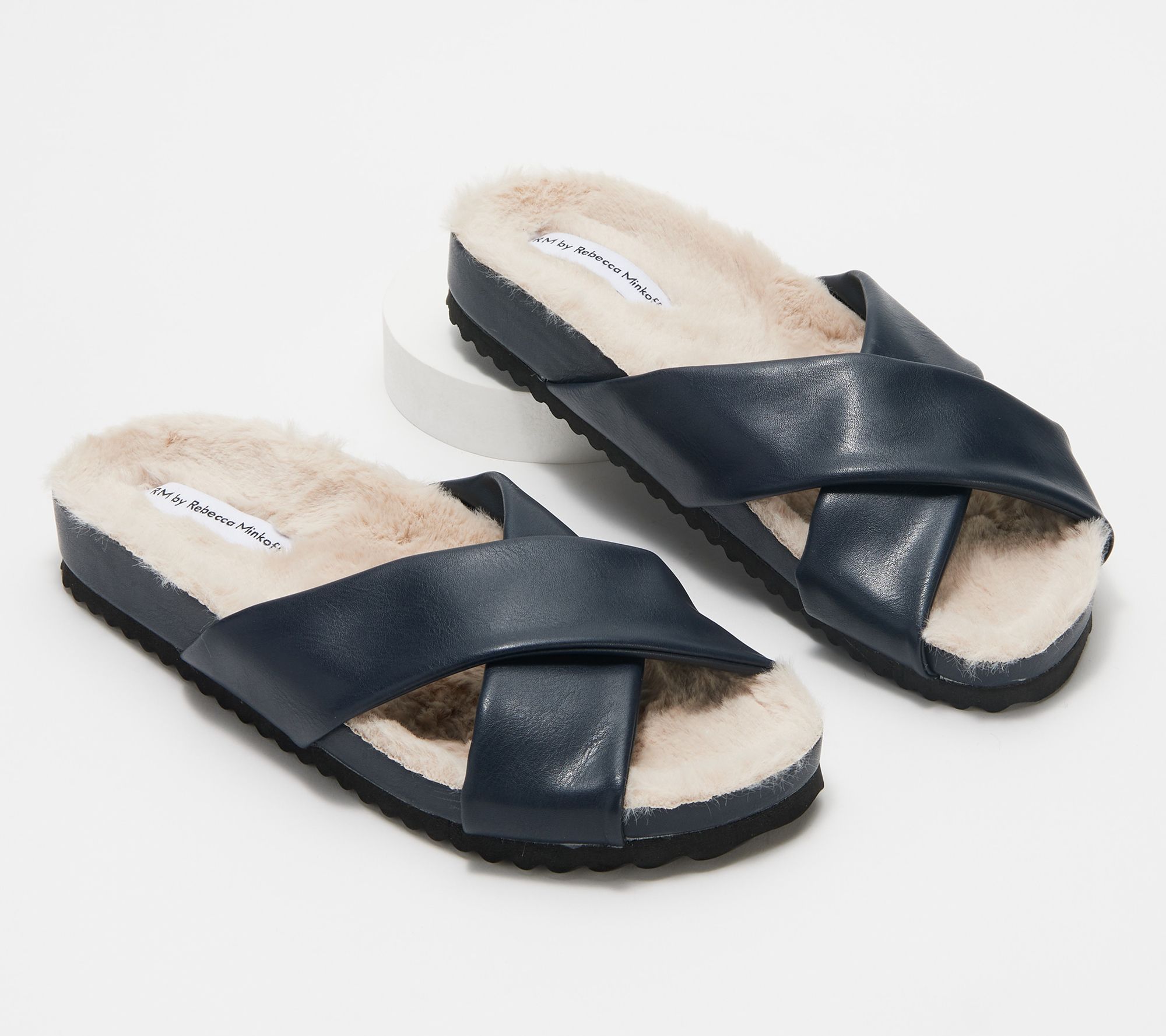 "As Is" RM Rebecca Minkoff Faux Leather X-Cross Slippers