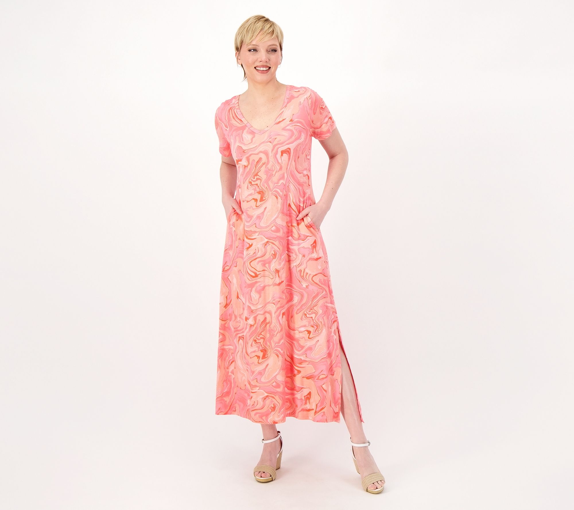 Belle by Kim Gravel Petite Print or Solid V-Neck Maxi Dress