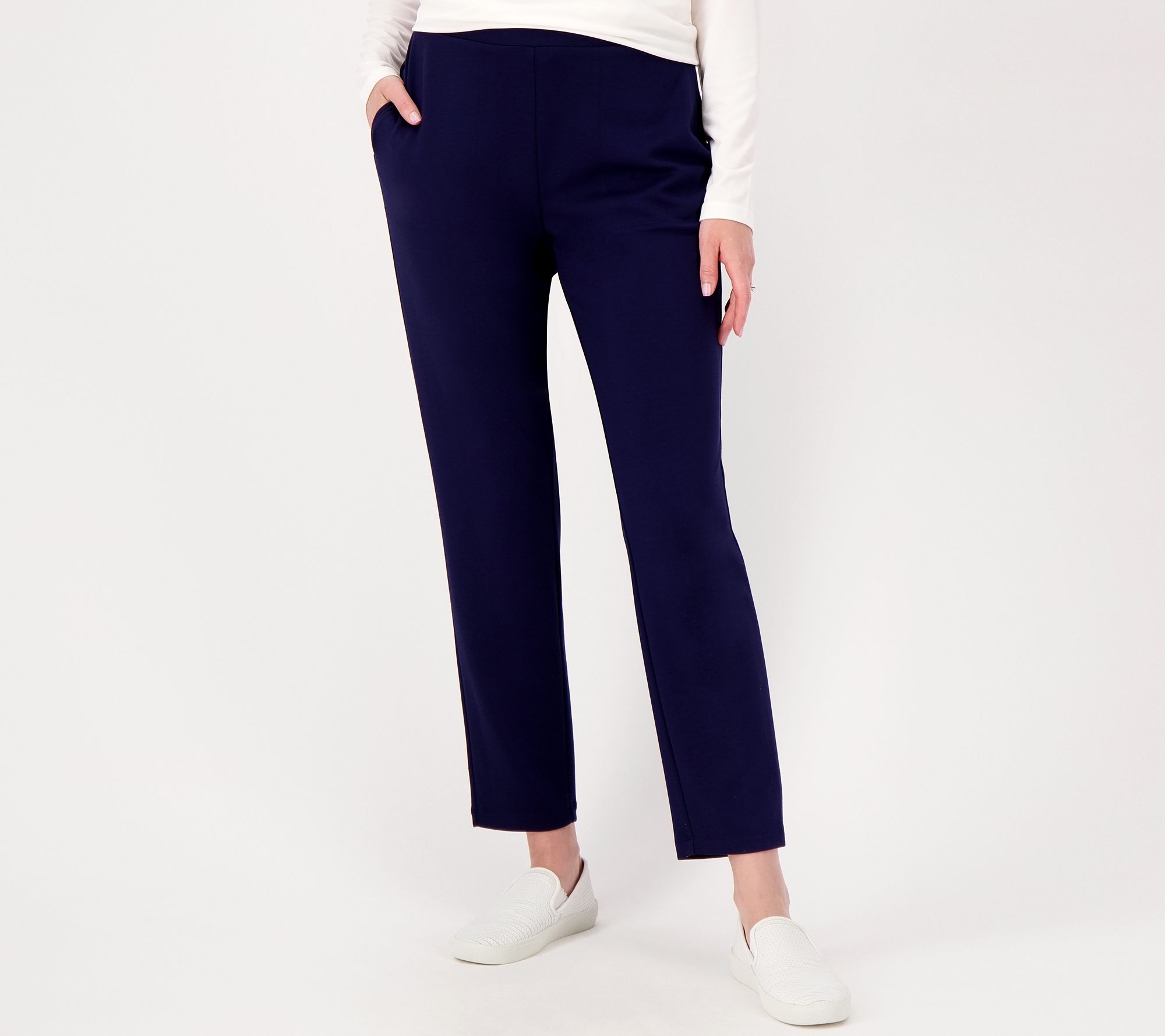"As Is" Susan Graver Weekend Petite Drapey Scuba Knit Pull On Ankle Pants