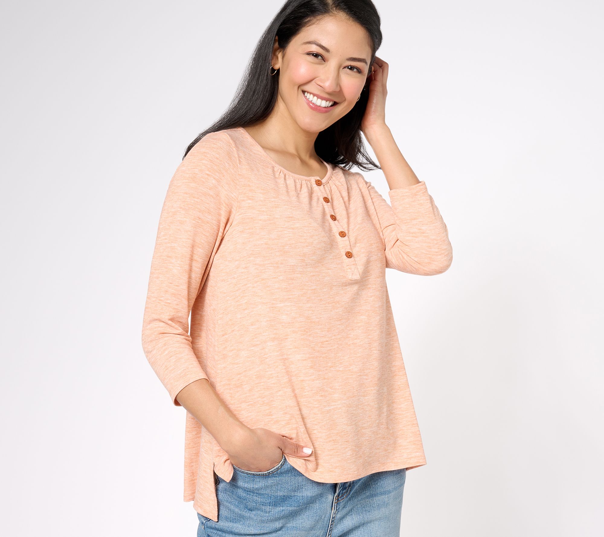 LOGO by Lori Goldstein 3/4 Sleeve Henley Top