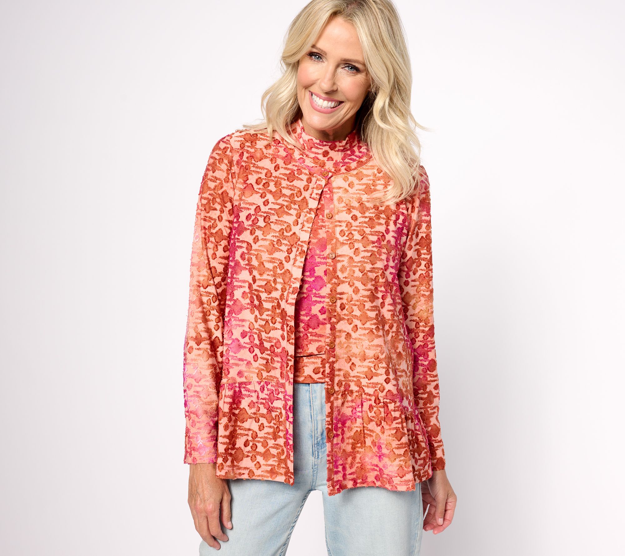 LOGO by Lori Goldstein Tie Dye Clip Jacquard Cardigan