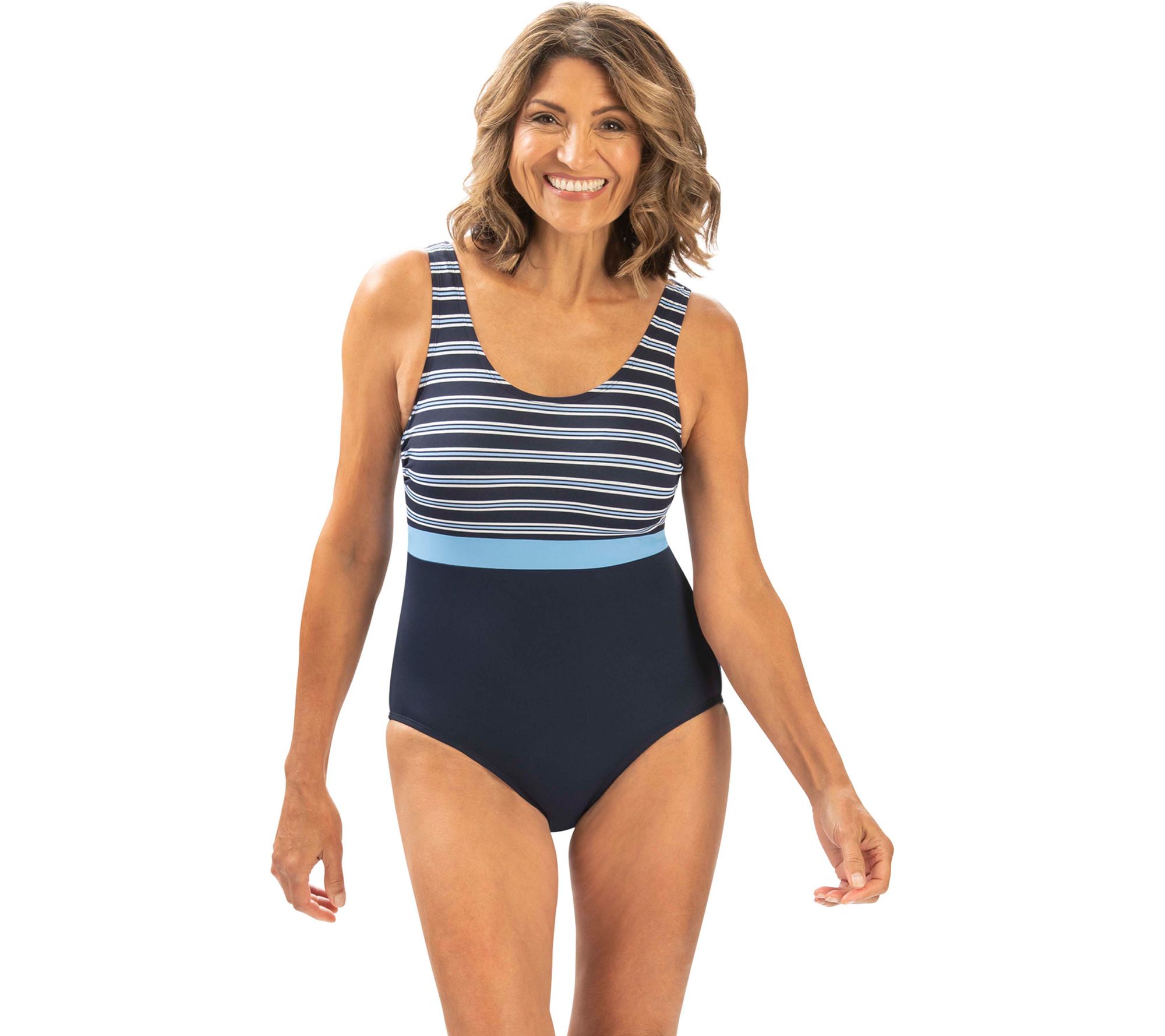 Women's Aquashape Navy and White Deep V-Neck Halter Tankini Swimsuit Top –  Dolfin Swimwear