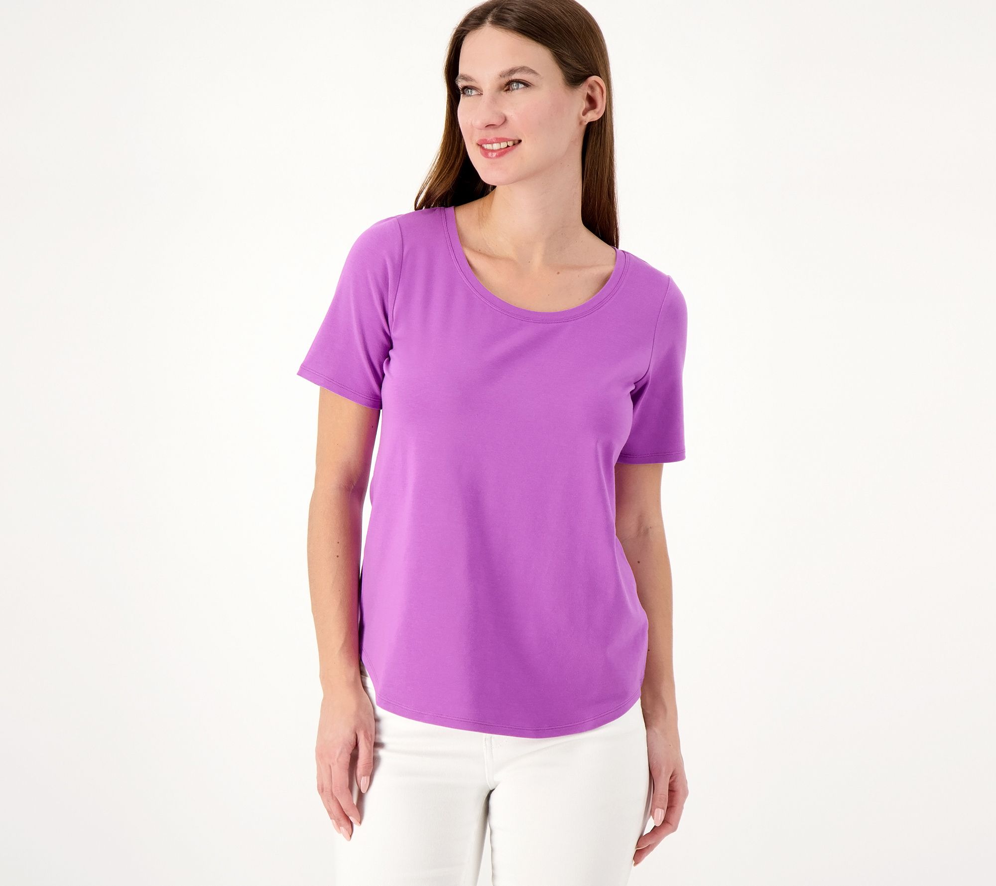 "As Is" Susan Graver Weekend Essentials Cotton Modal Short Slv Top