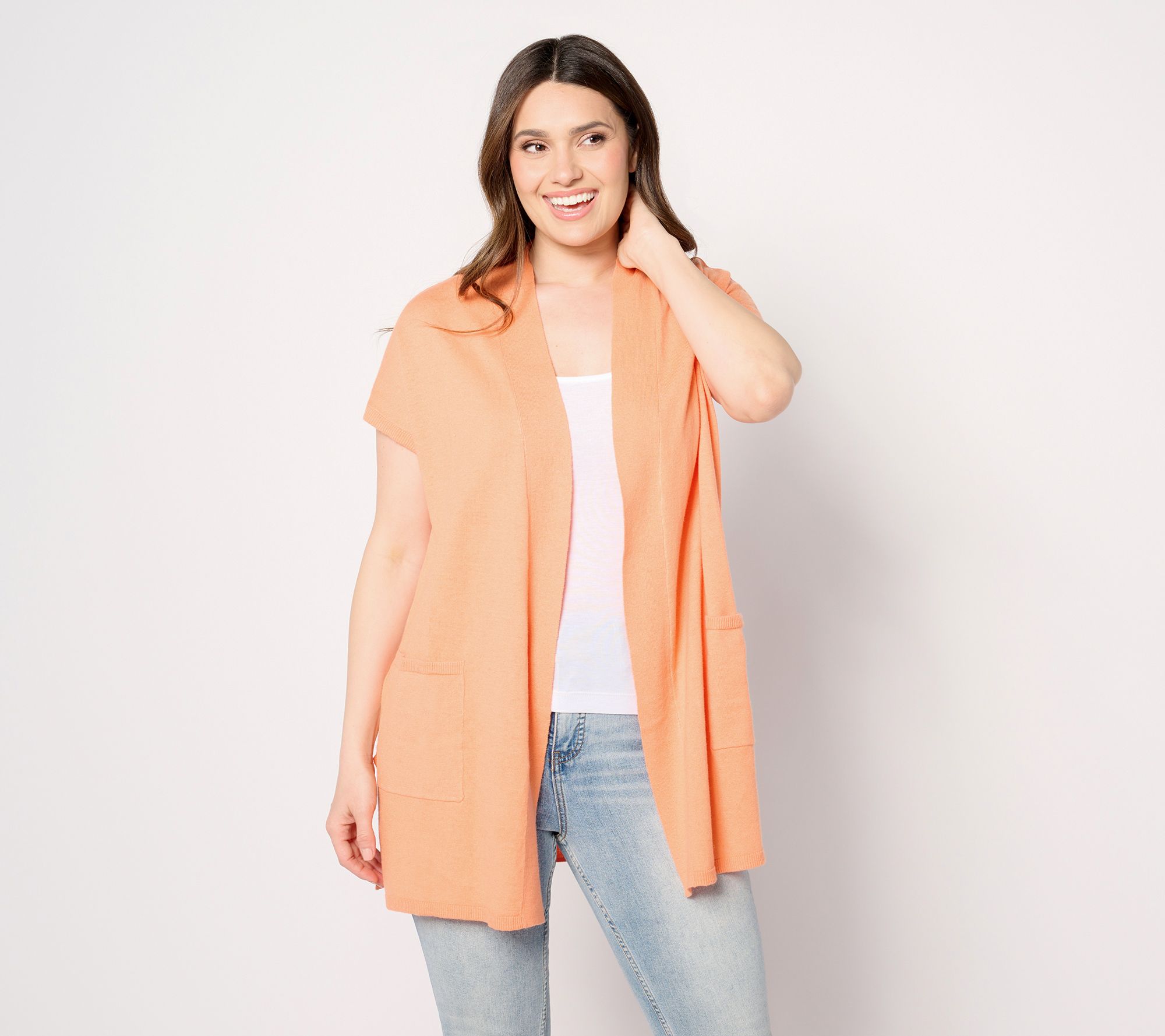 Denim & Co. Naturals Petite Short Sleeve Tunic Cardigan