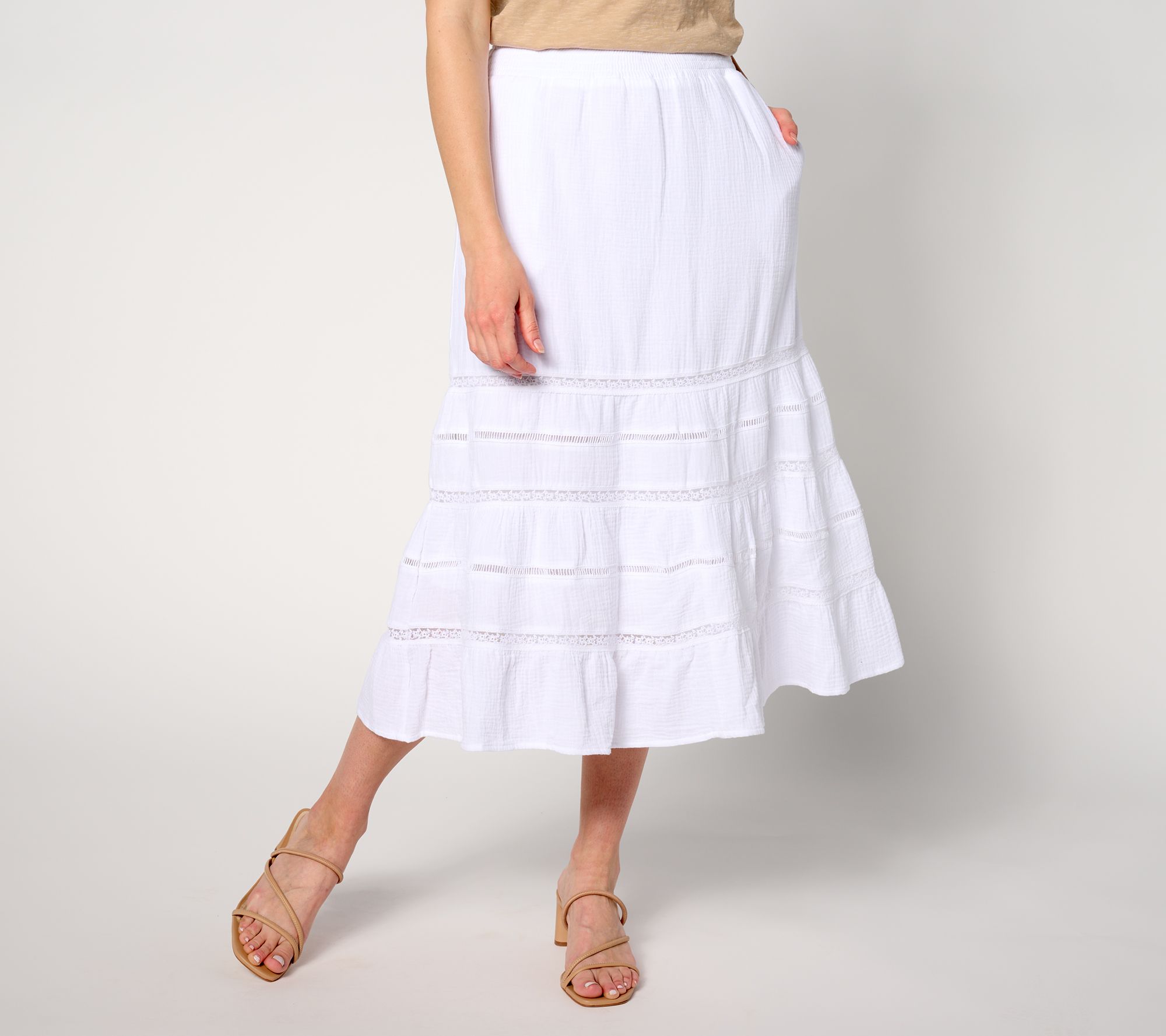 Isaac Mizrahi Live! Petite Bridgehampton Gauze Tiered Skirt