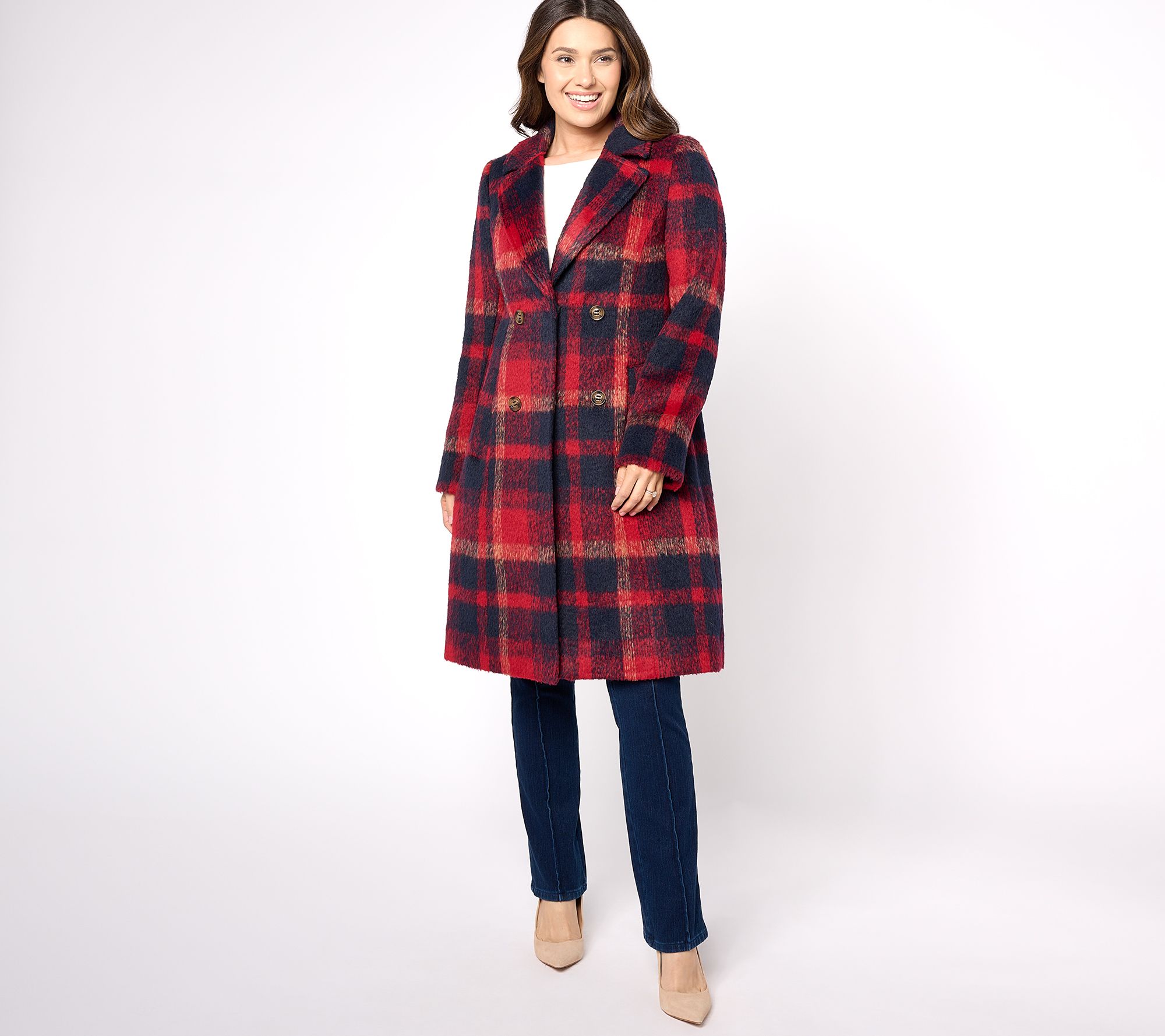 "As Is" Dennis Basso Choice of Plaid or Solid Button Front Coat