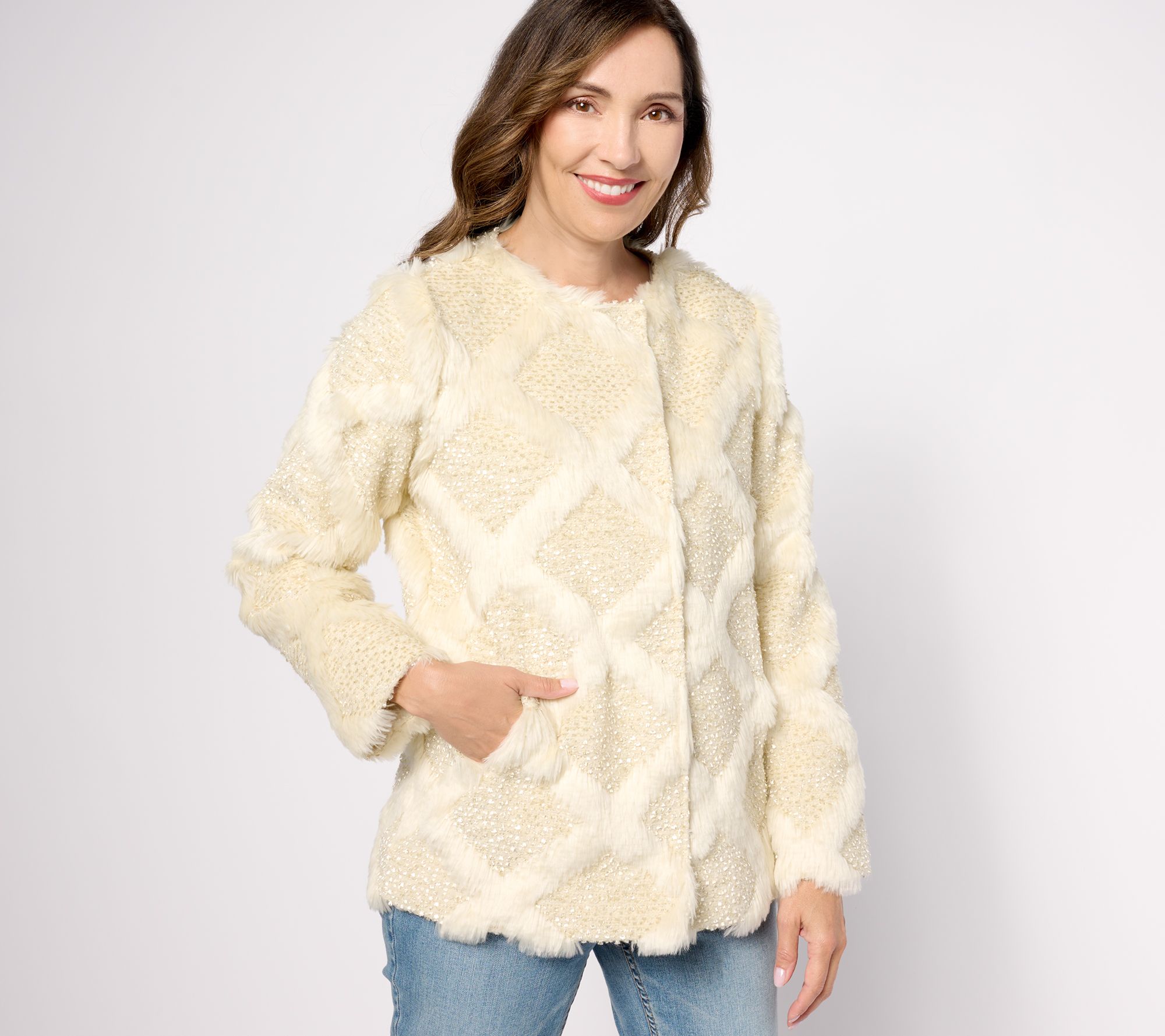 "As Is" Dennis Basso Madison Ave Novelty Faux-Fur Coat