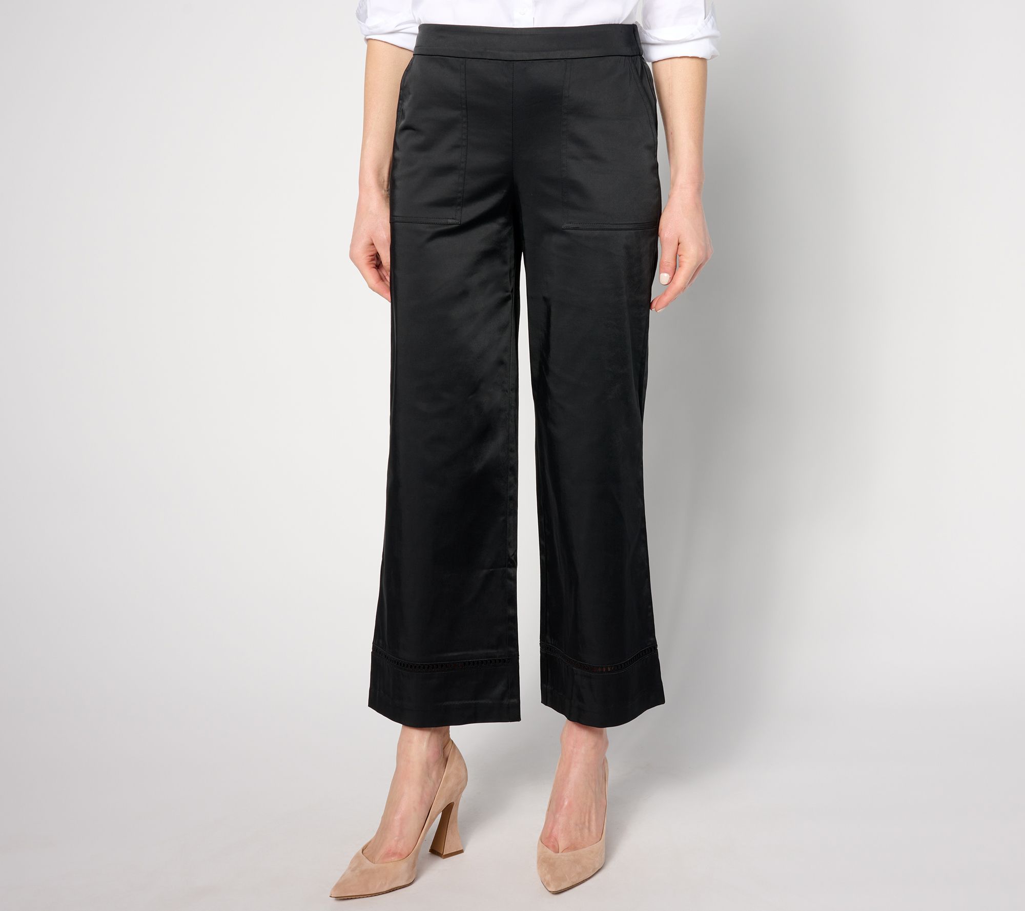 "As Is" Isaac Mizrahi Live! Regular Stretch Taffeta Wide Leg Ankle Pants