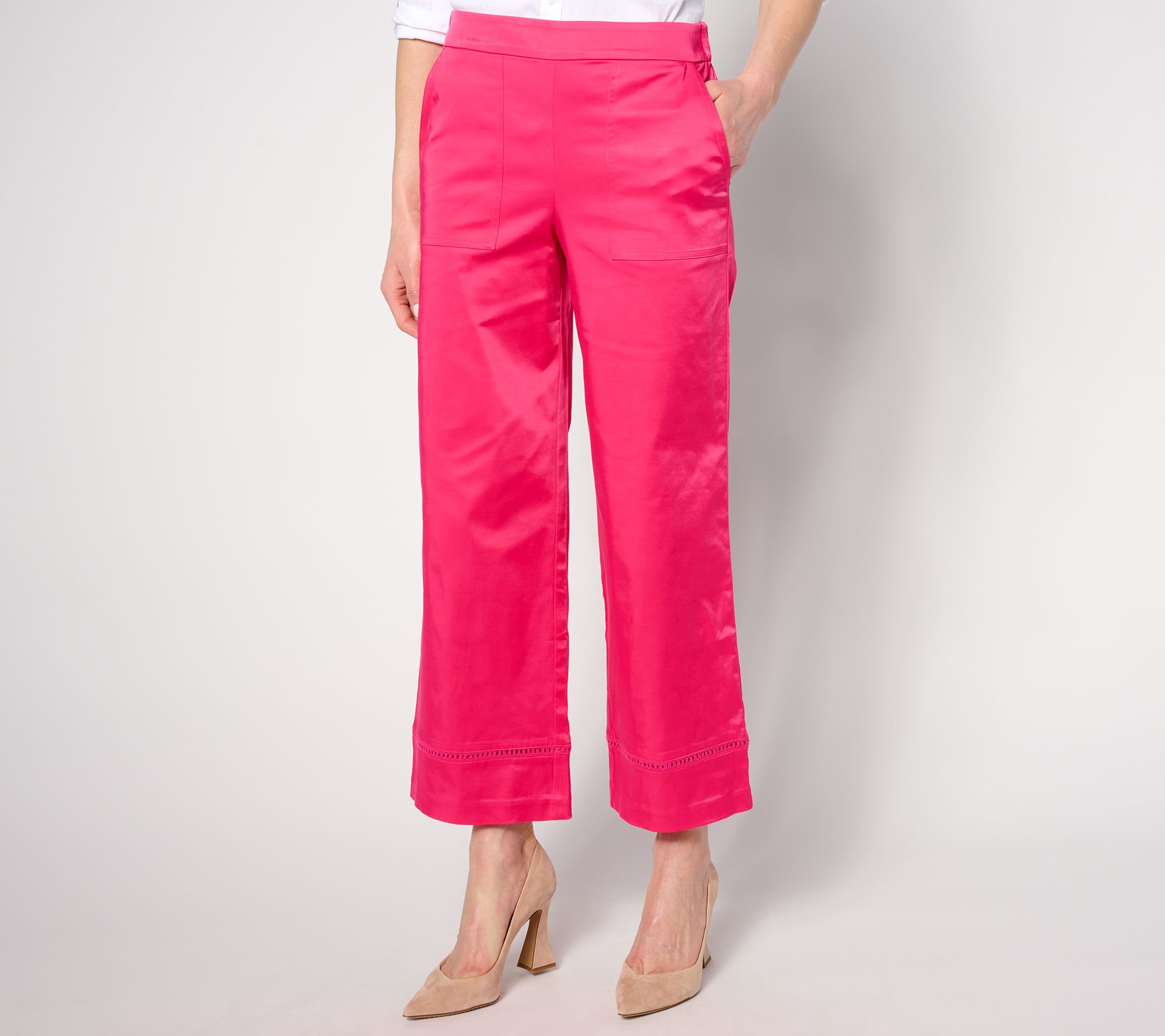 "As Is" Isaac Mizrahi Live! Regular Stretch Taffeta Wide Leg Ankle Pants