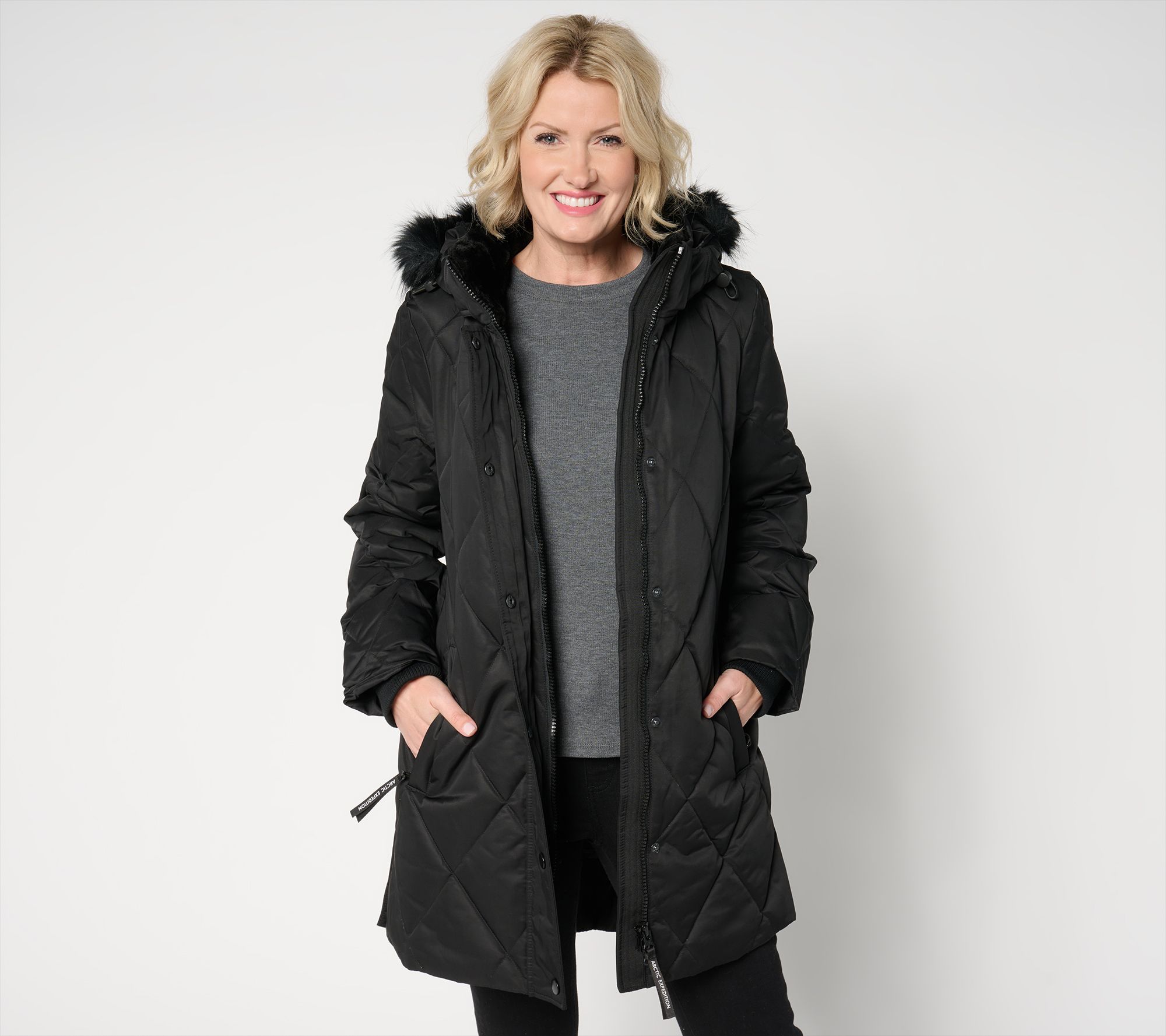 Arctic Expedition Diamond Quilted Parka with Removable Hood