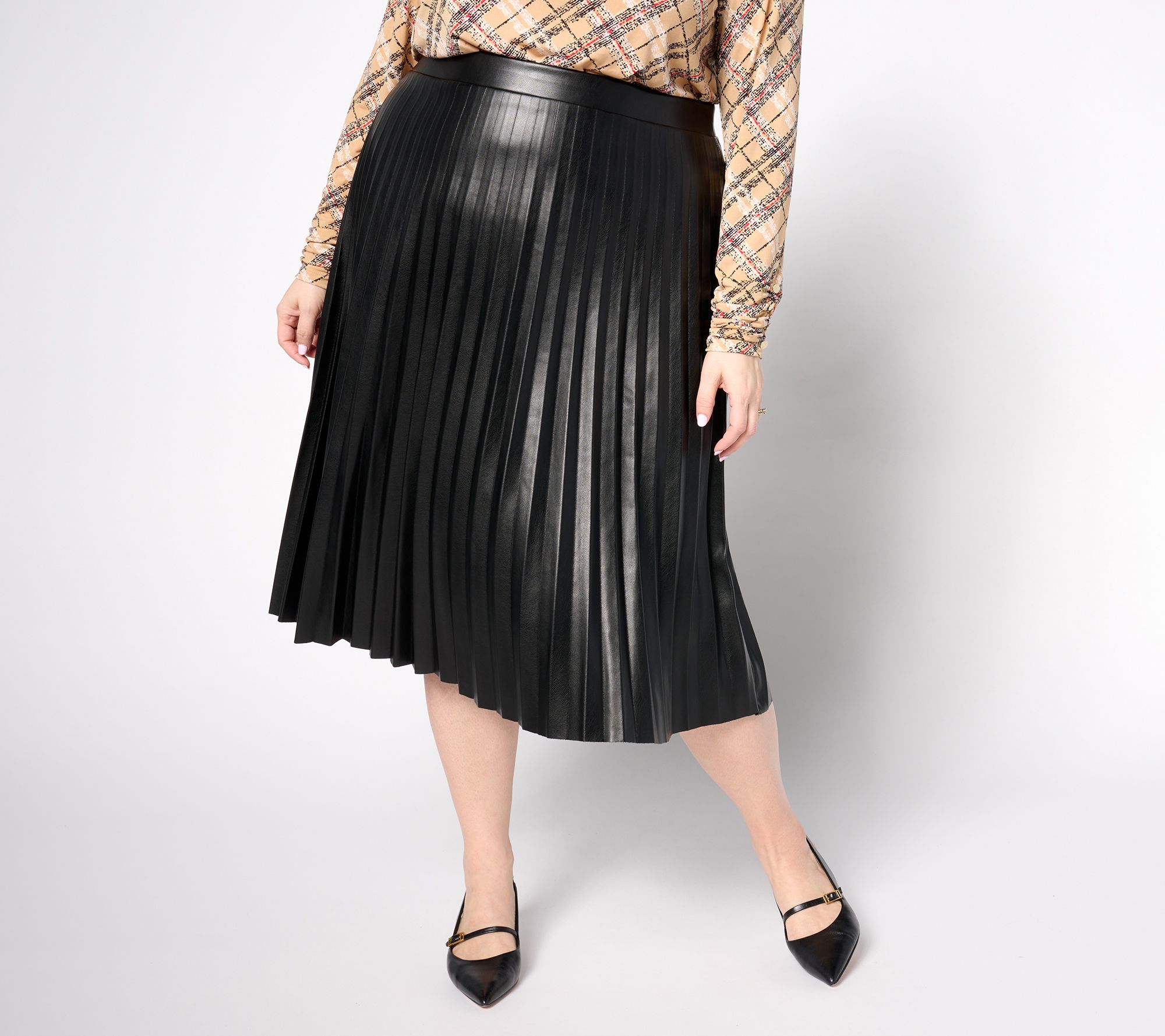 Graver Susan Graver Regular Pleated Faux Leather Midi Skirt QVC