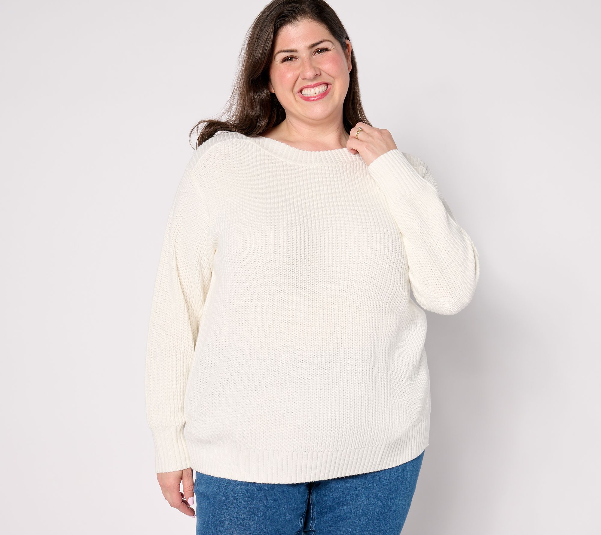 Belle Boho by Kim Gravel Shaker Knit Boatneck Sweater