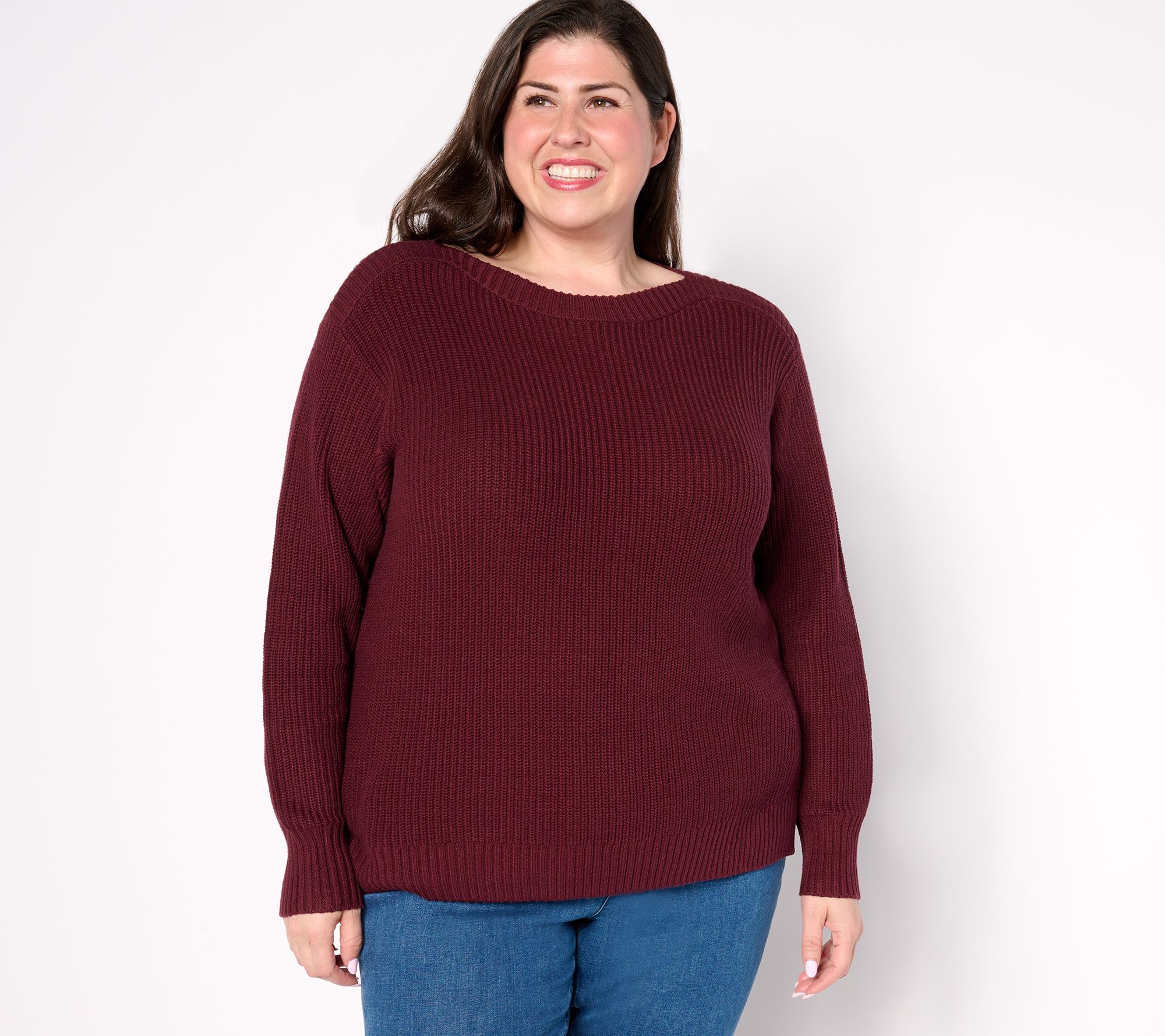 Belle Boho by Kim Gravel Shaker Knit Boatneck Sweater