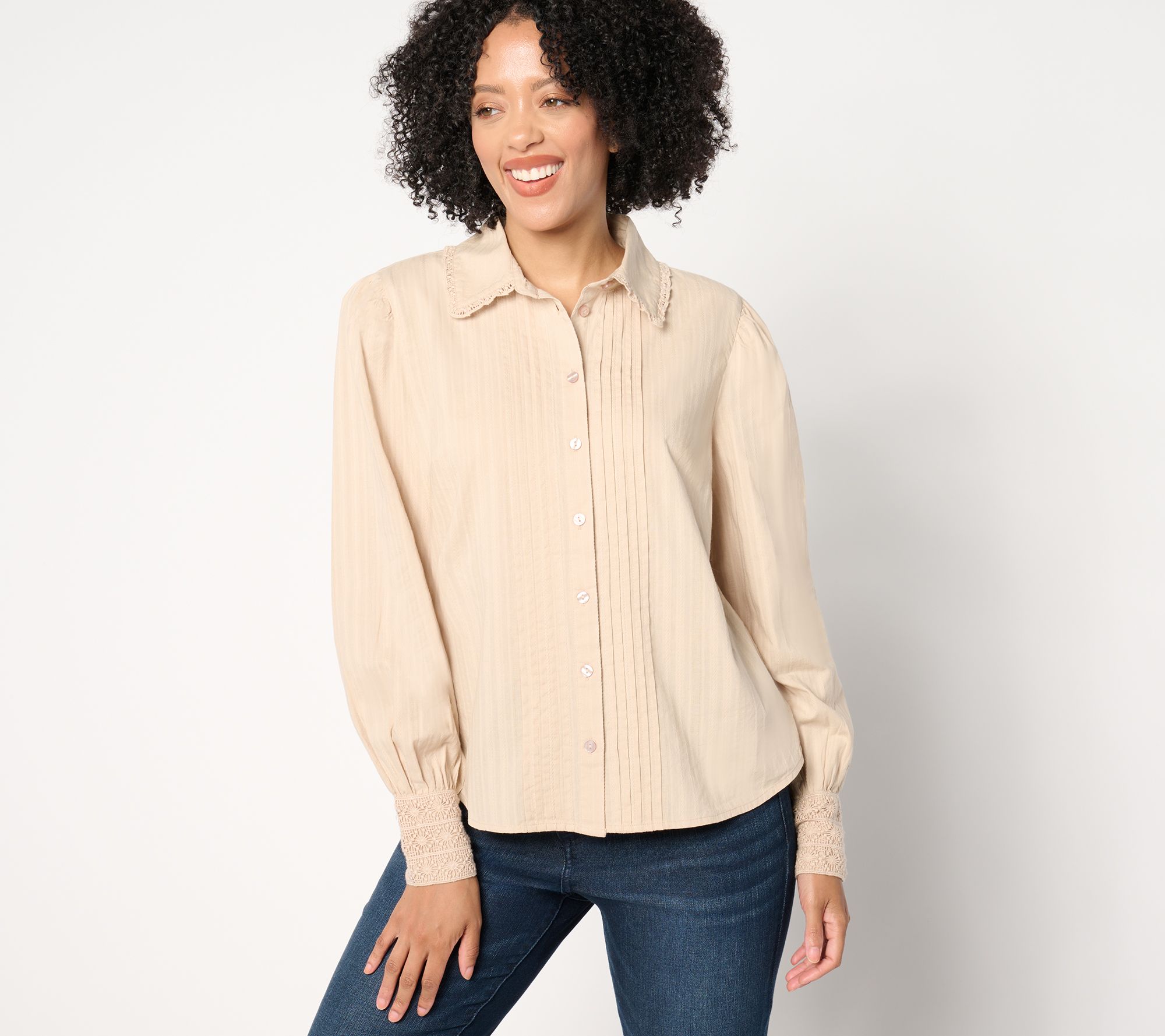 Me by Jennie Garth Aubrey Woven Blouse with Crochet Trim