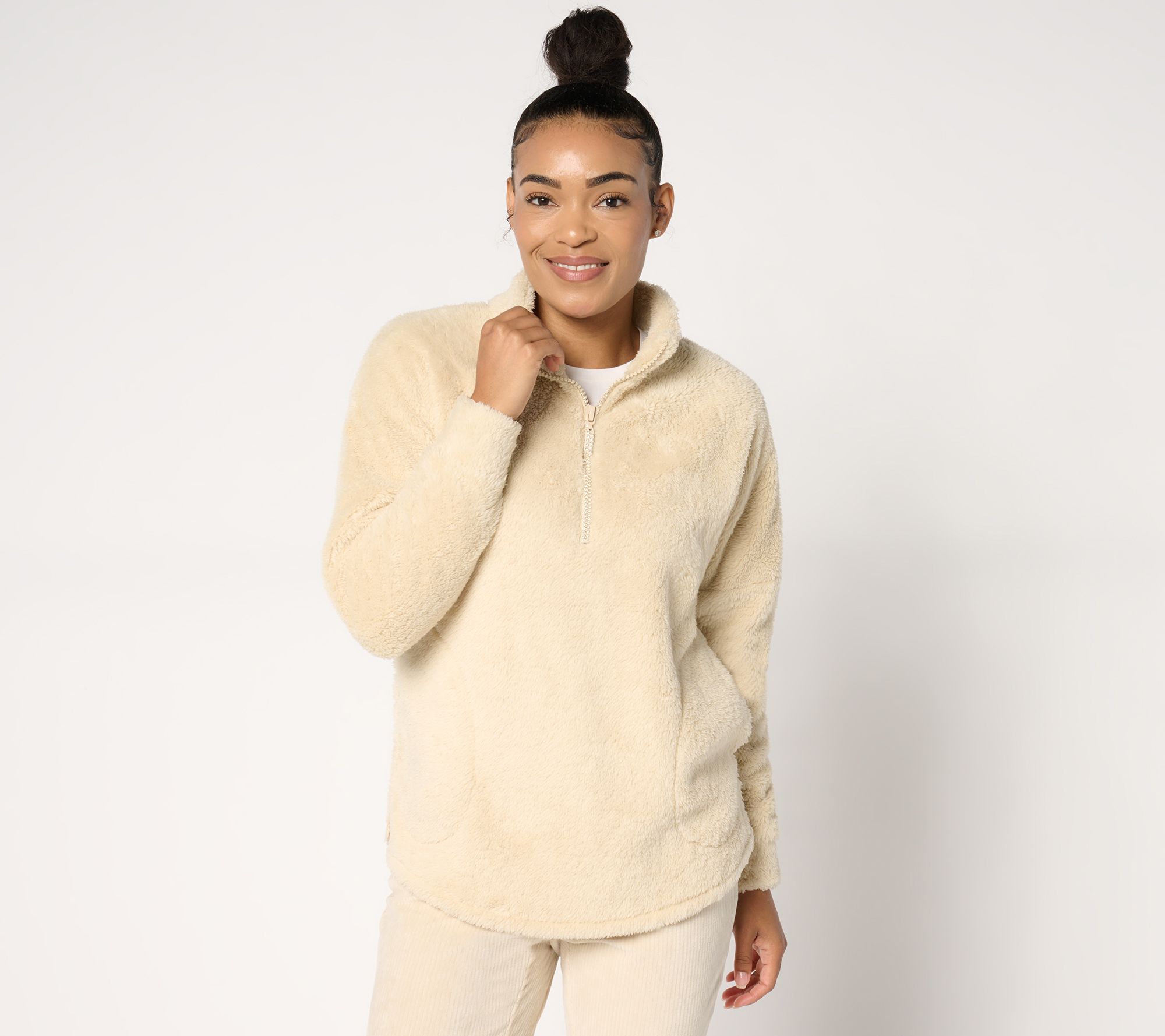 Quacker Factory Cozy Season Sherpa Fleece Half-Zip Top