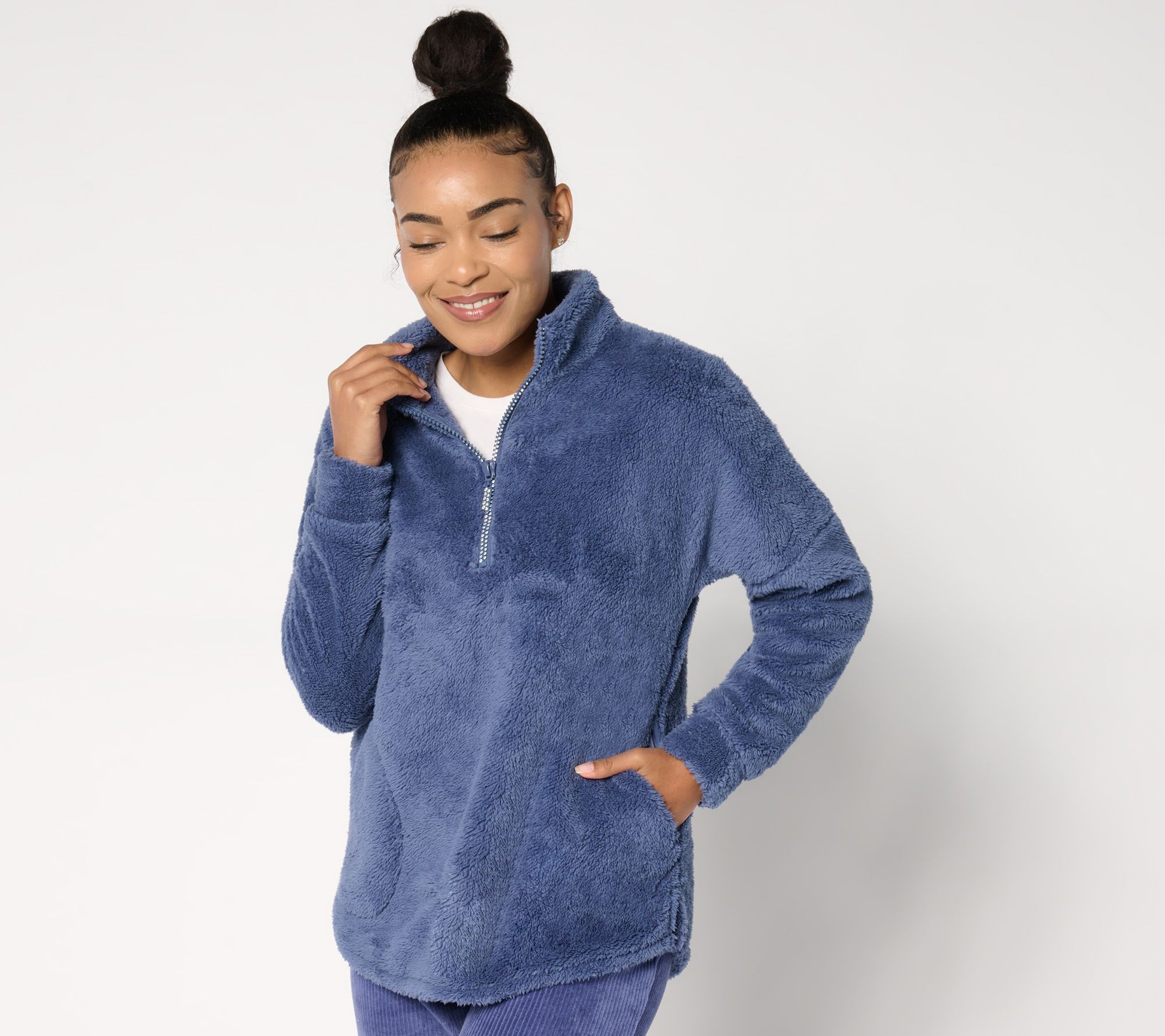 Quacker Factory Cozy Season Sherpa Fleece Half-Zip Top