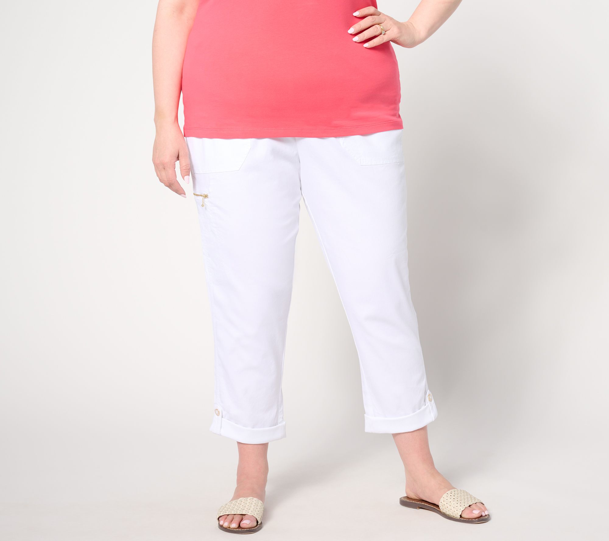 "As Is" Isaac Mizrahi Live! Regular Brushed Sateen Pull On Pants w/ Cuff