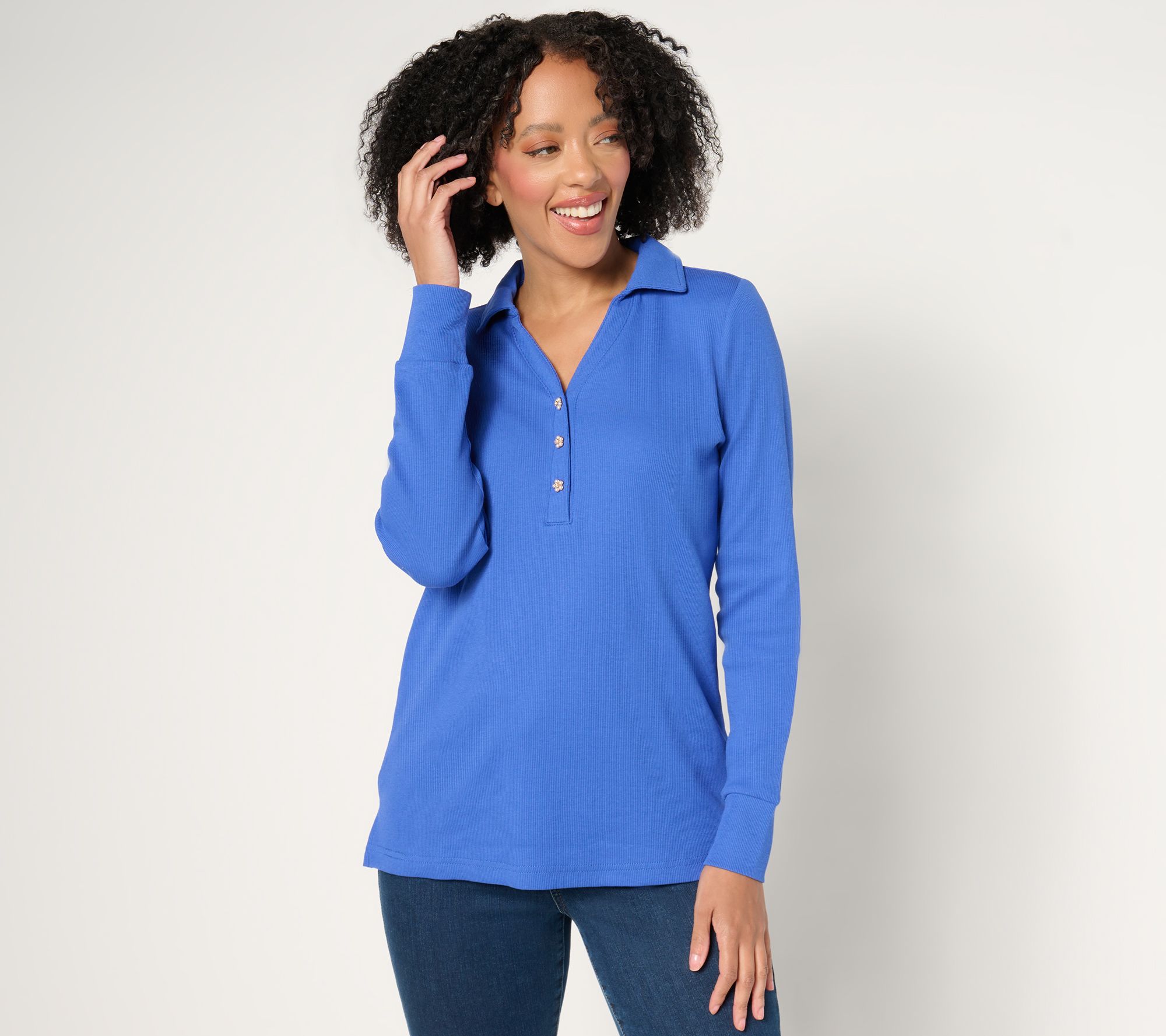 Belle by Kim Gravel EmBelleished Everyday Shine Polo Henley