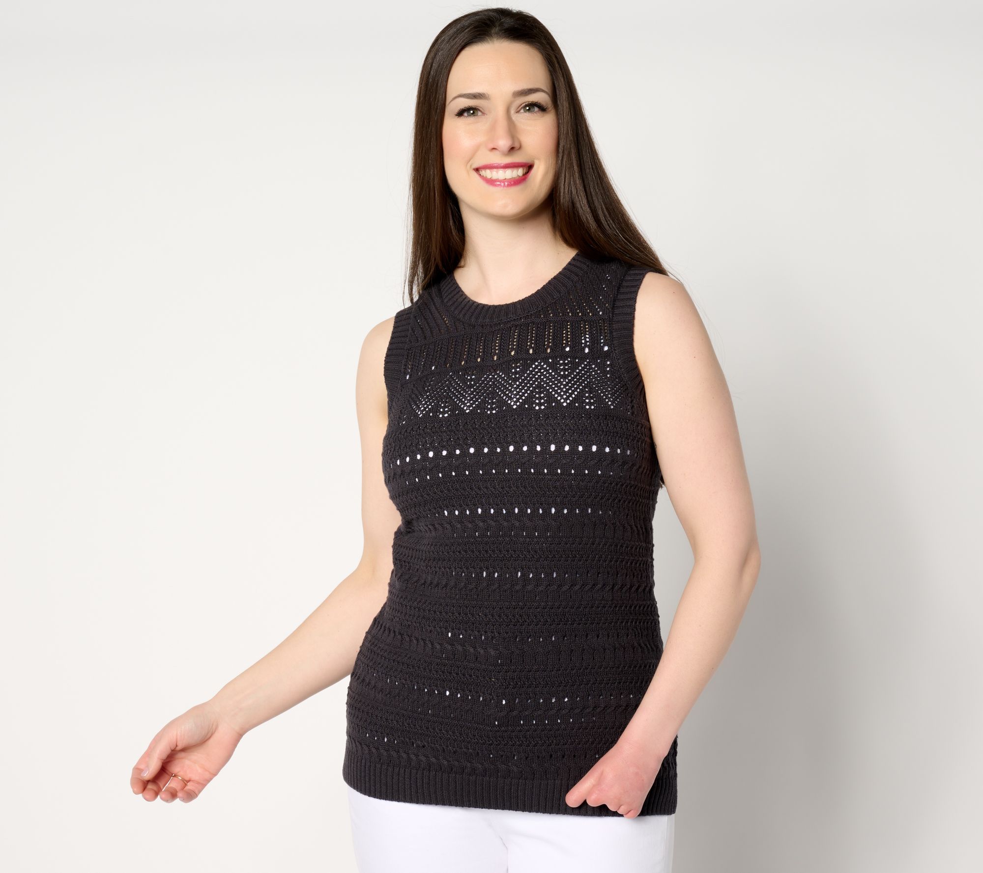 "As Is" Denim & Co. Canyon Retreat Pointelle Stitch Tank