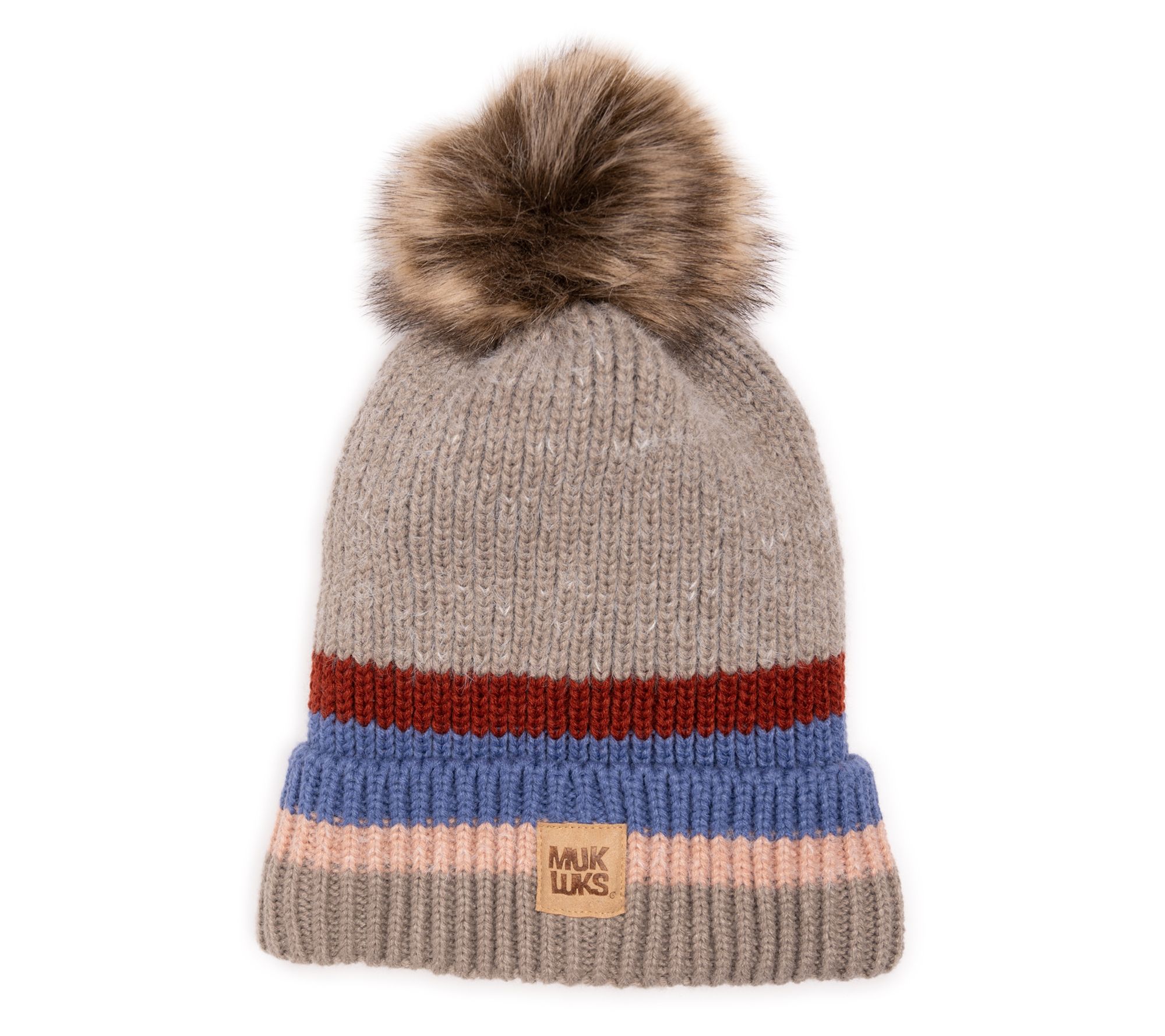 MUK LUKS Women's Eyelash Knit Ribbed Cuff Pom-Pom Beanie