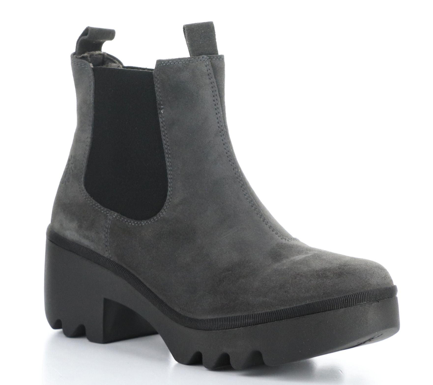 Fly London Oil Suede Pull On Block Heel Boot- T rig