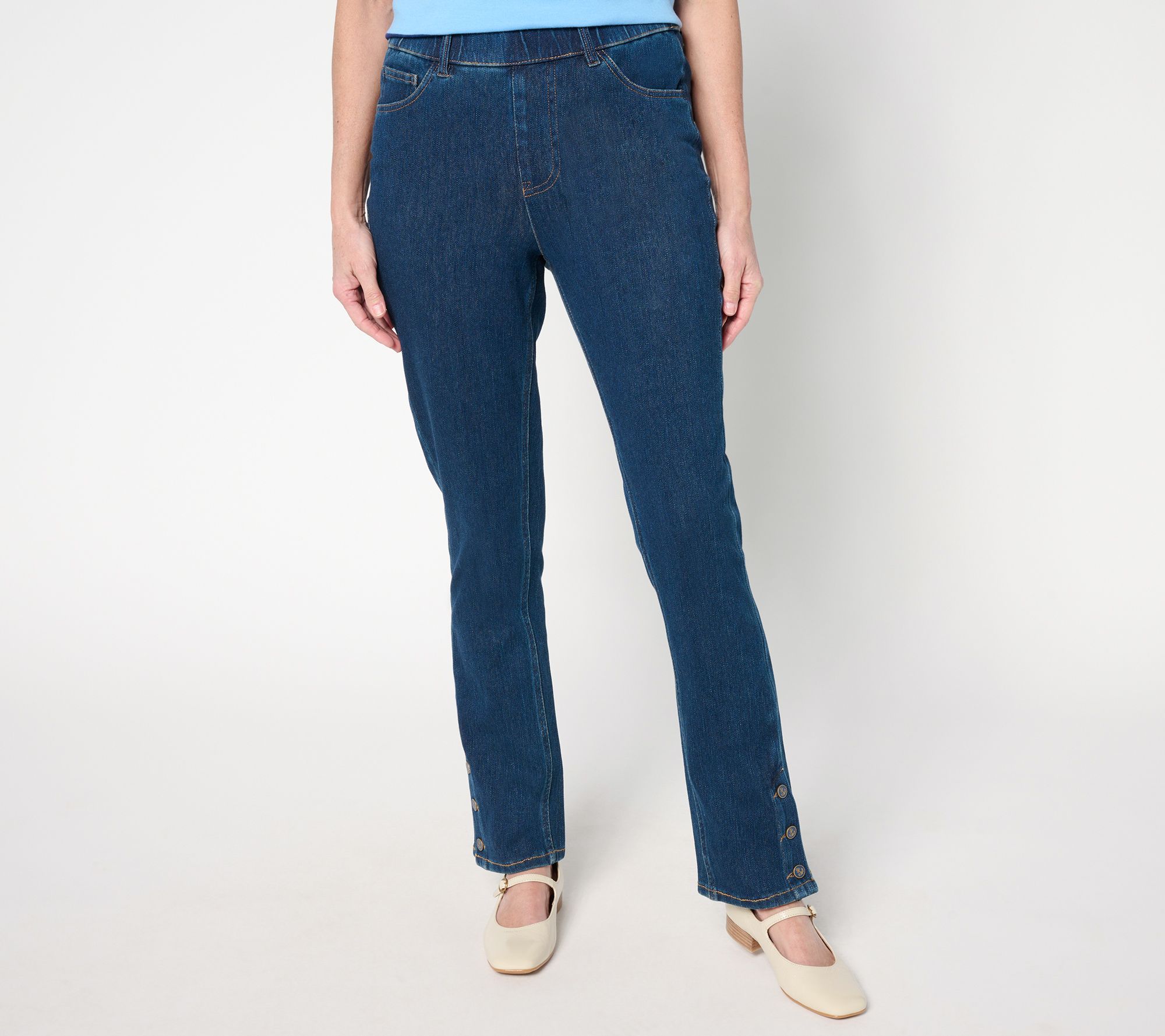 Isaac Mizrahi Live! Petite Knit Denim Straight Leg Jeans