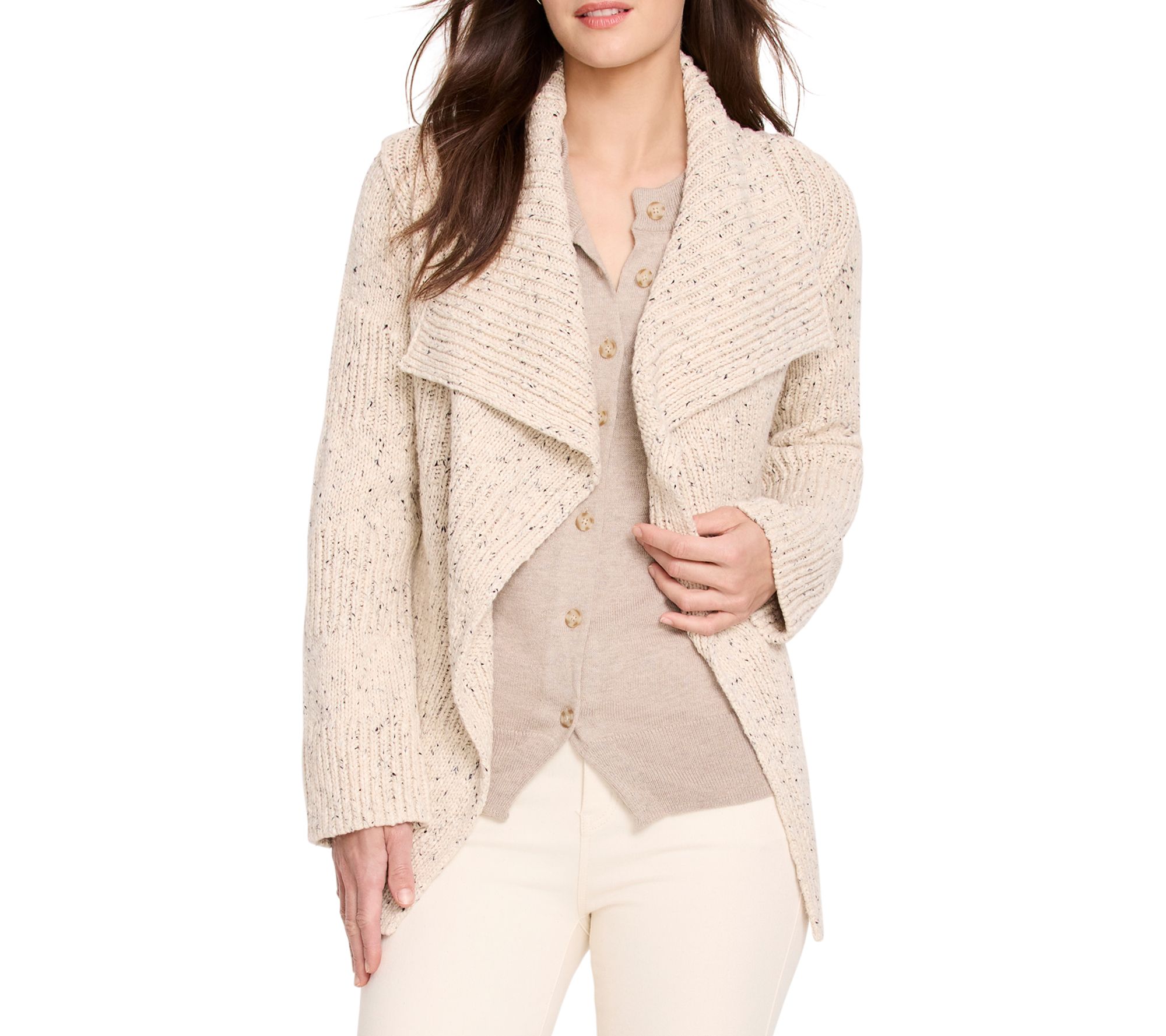NIC+ZOE Texture Tweed Waterfall Cardigan - QVC.com