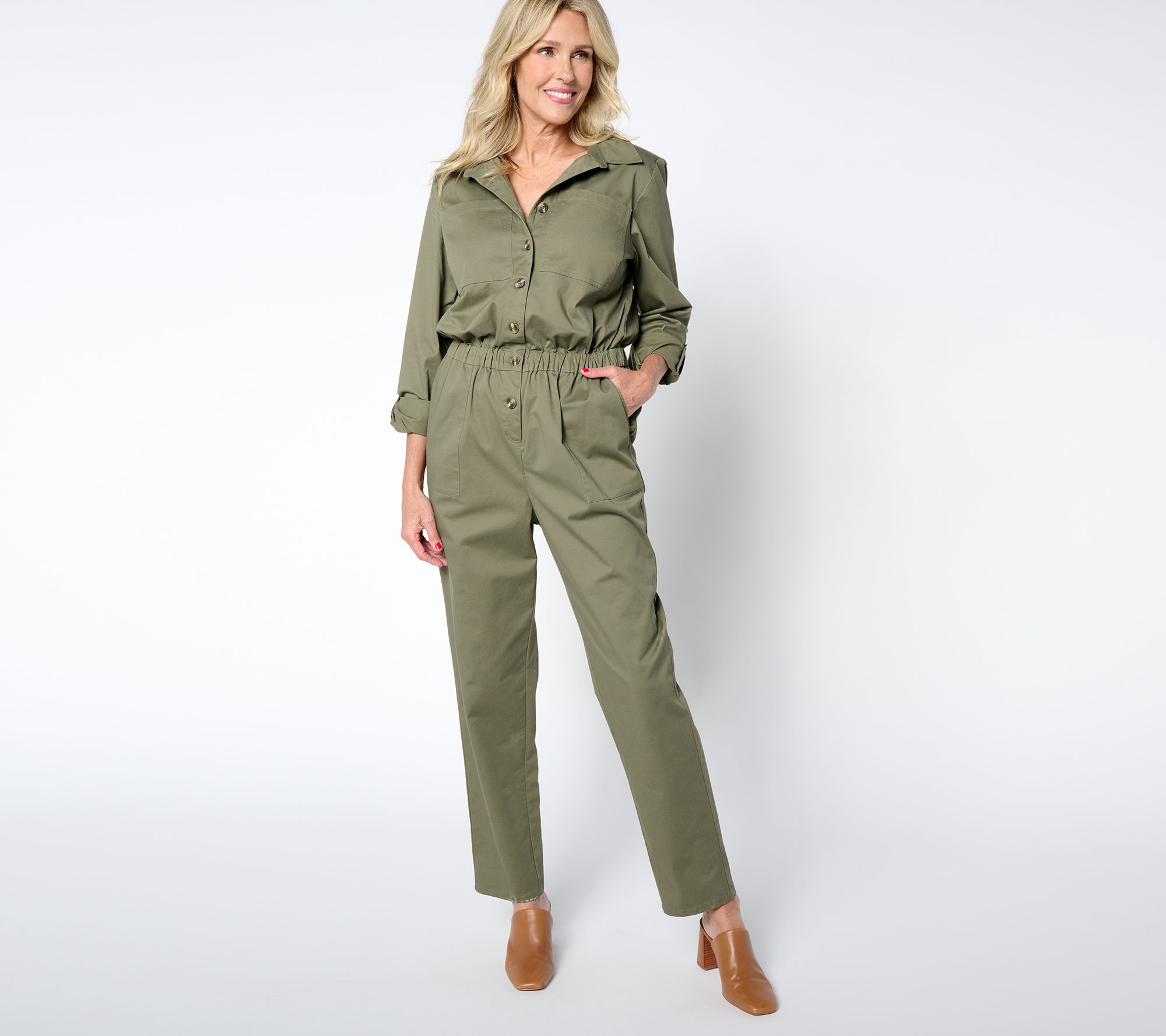 "As Is" Joan Rivers Petite Signature Twill Ankle Length Jumpsuit