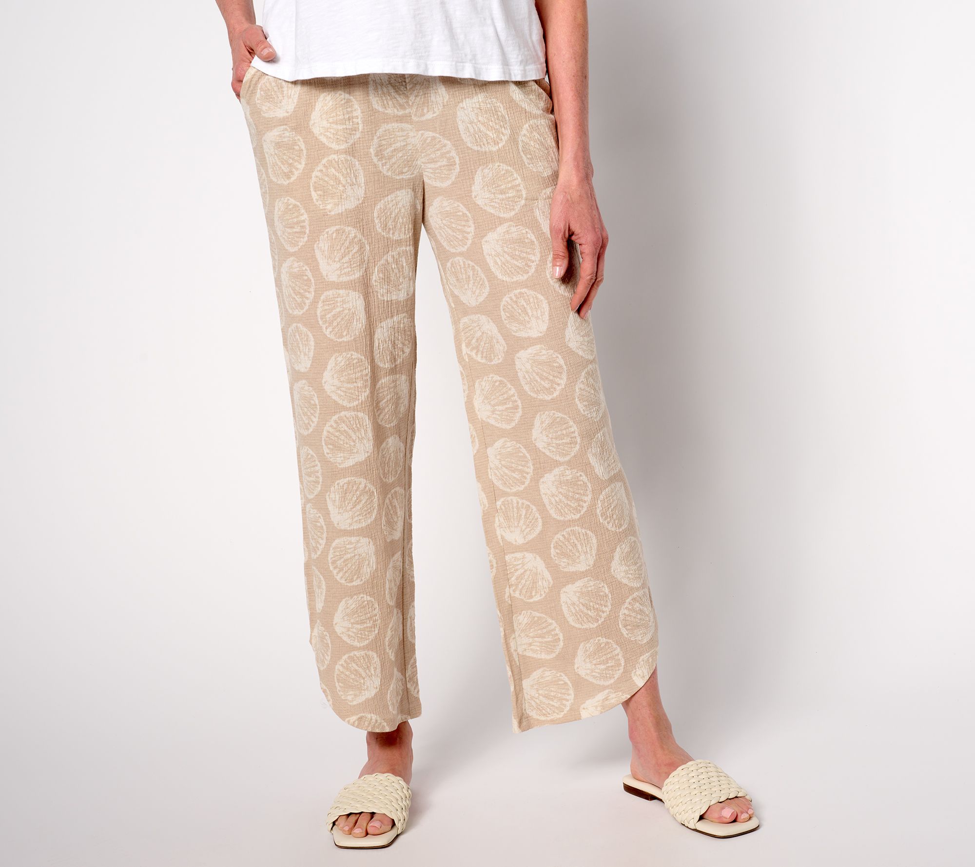 Denim & Co. Beach Petite Printed Knit Gauze Ankle Pant